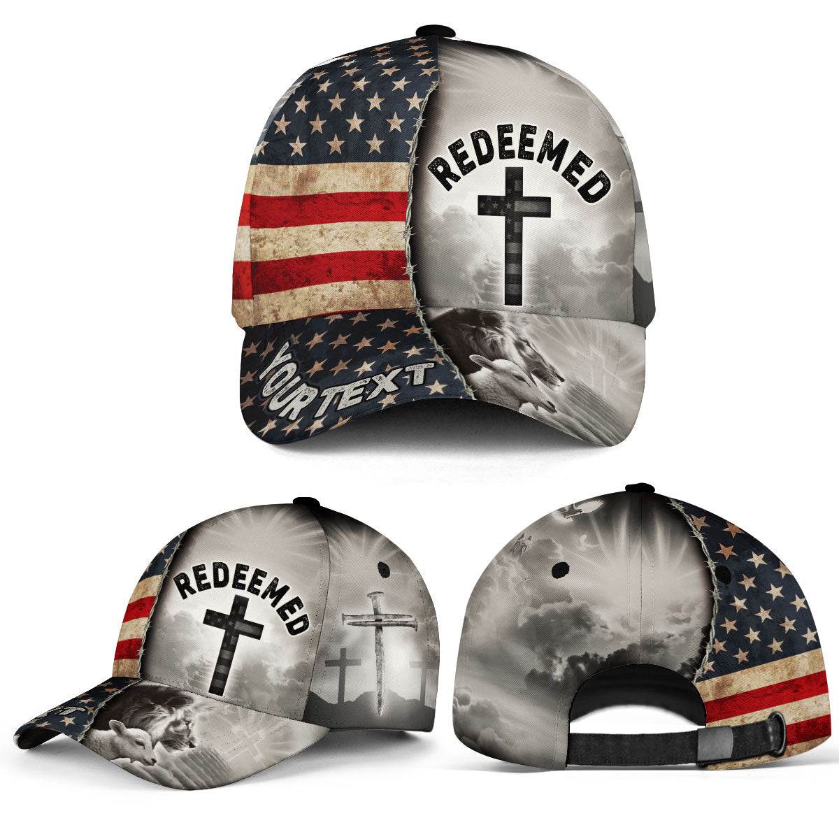 REDEEMED Custom American Flag & Cross Cap – Faith and Freedom United - Rust Field Wear