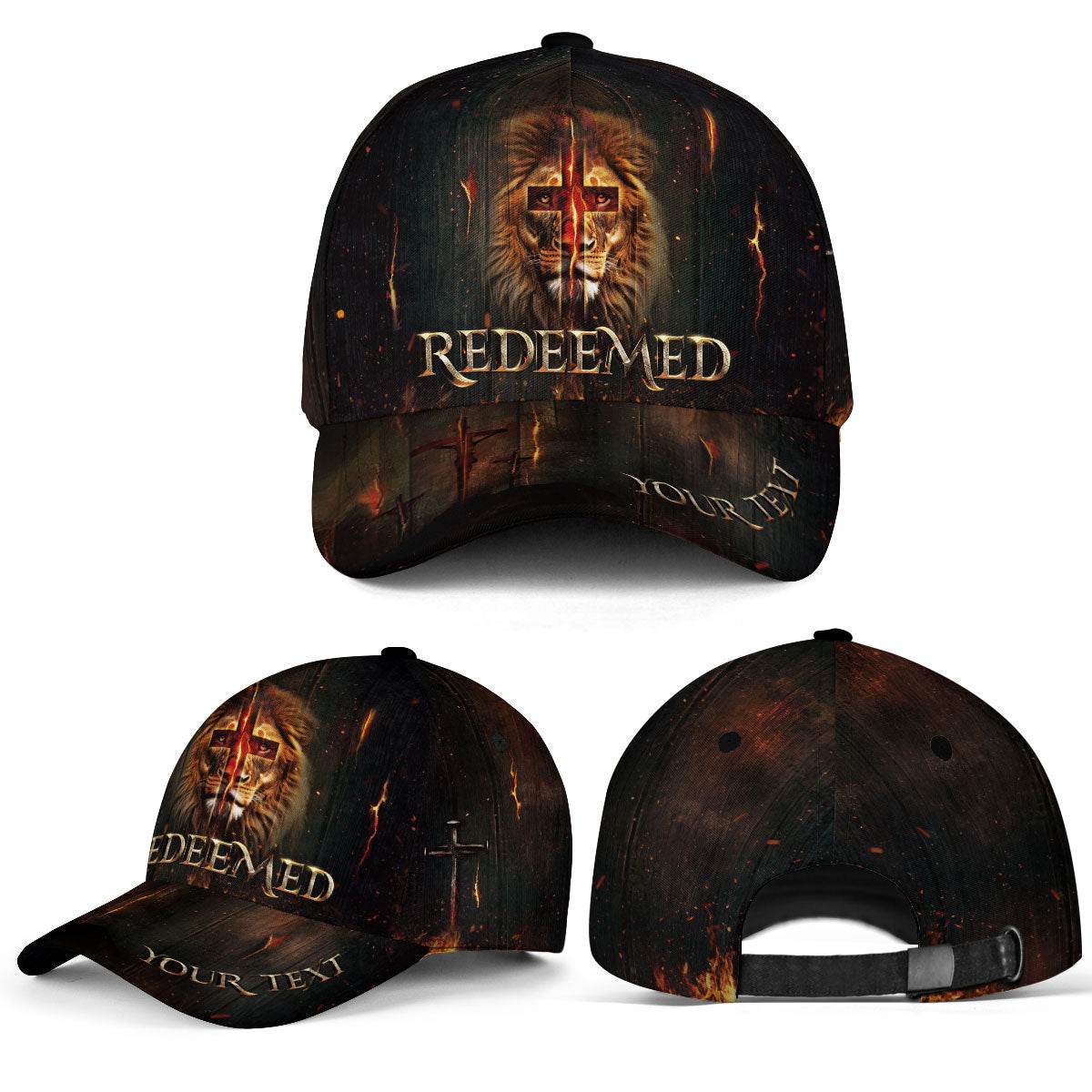 Redeemed by the Lion – Christian Cross Cap with Custom Text - Rust Field Wear