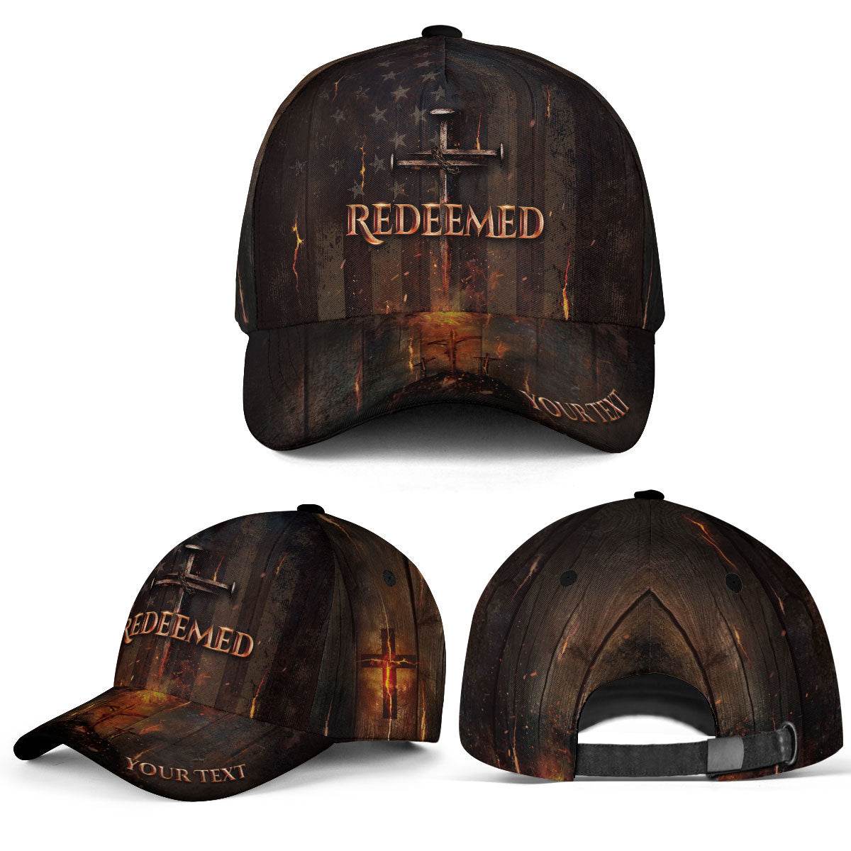 Redeemed by the Cross – Christian American Flag Customized Hat - Rust Field Wear