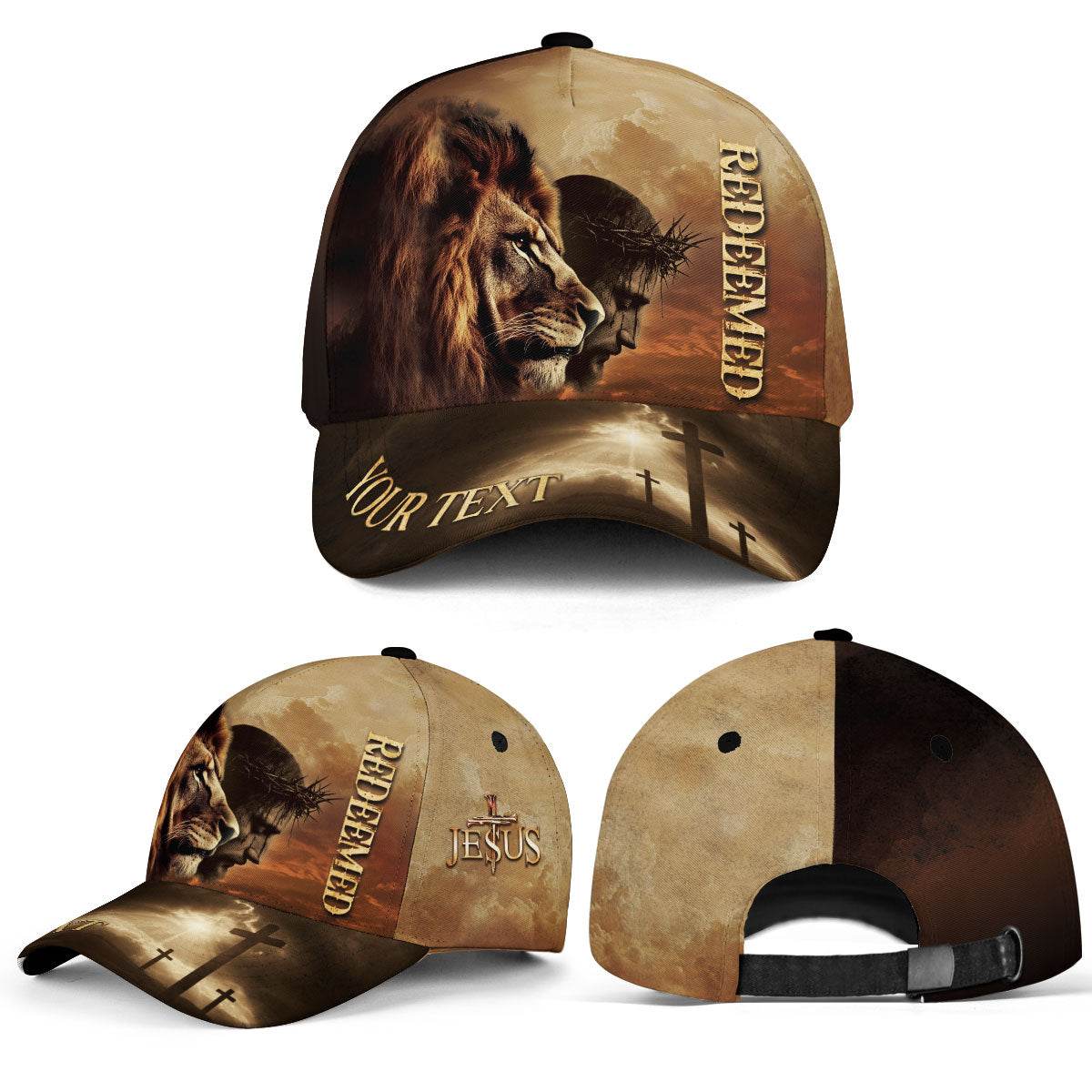 REDEEMED Lion and Christ Crown Cap – Custom Christian Hat - Rust Field Wear