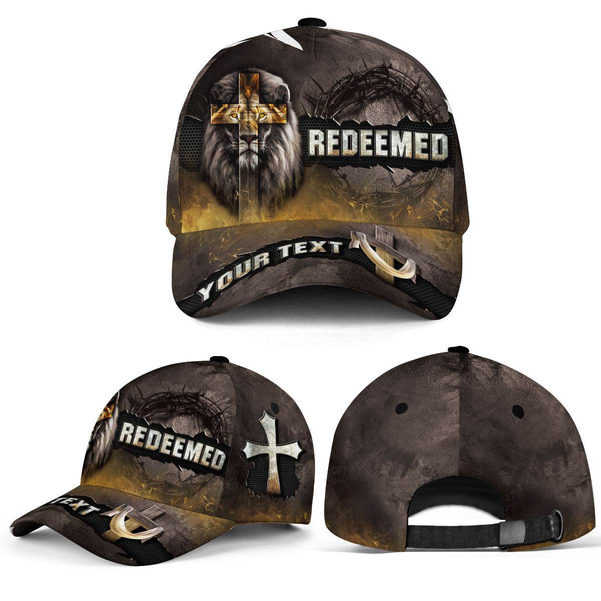 REDEEMED – Golden Cross & Lion of Judah Christian Customized Hat - Rust Field Wear