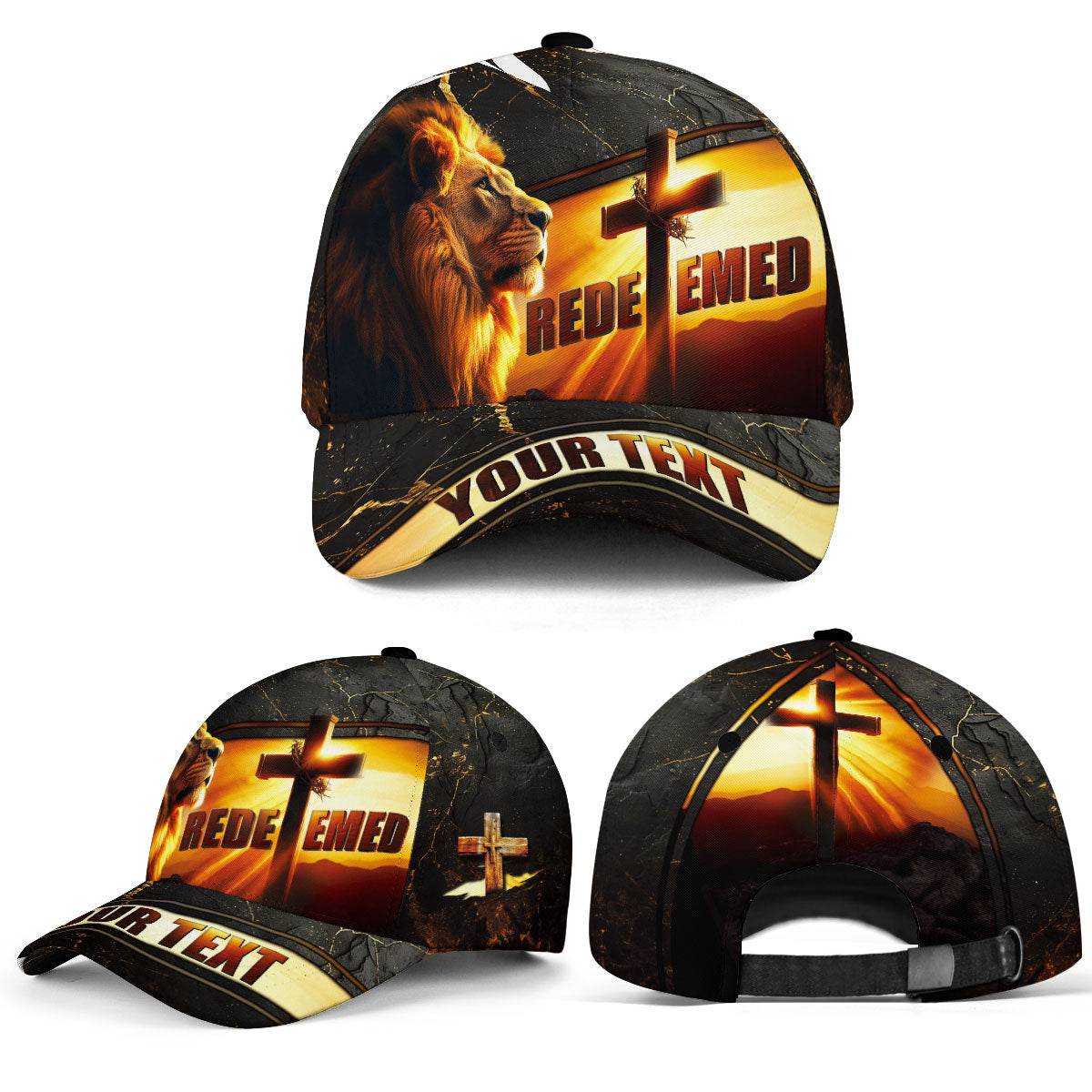 REDEEMED – Lion & Cross Sunset Christian Customized Hat - Rust Field Wear