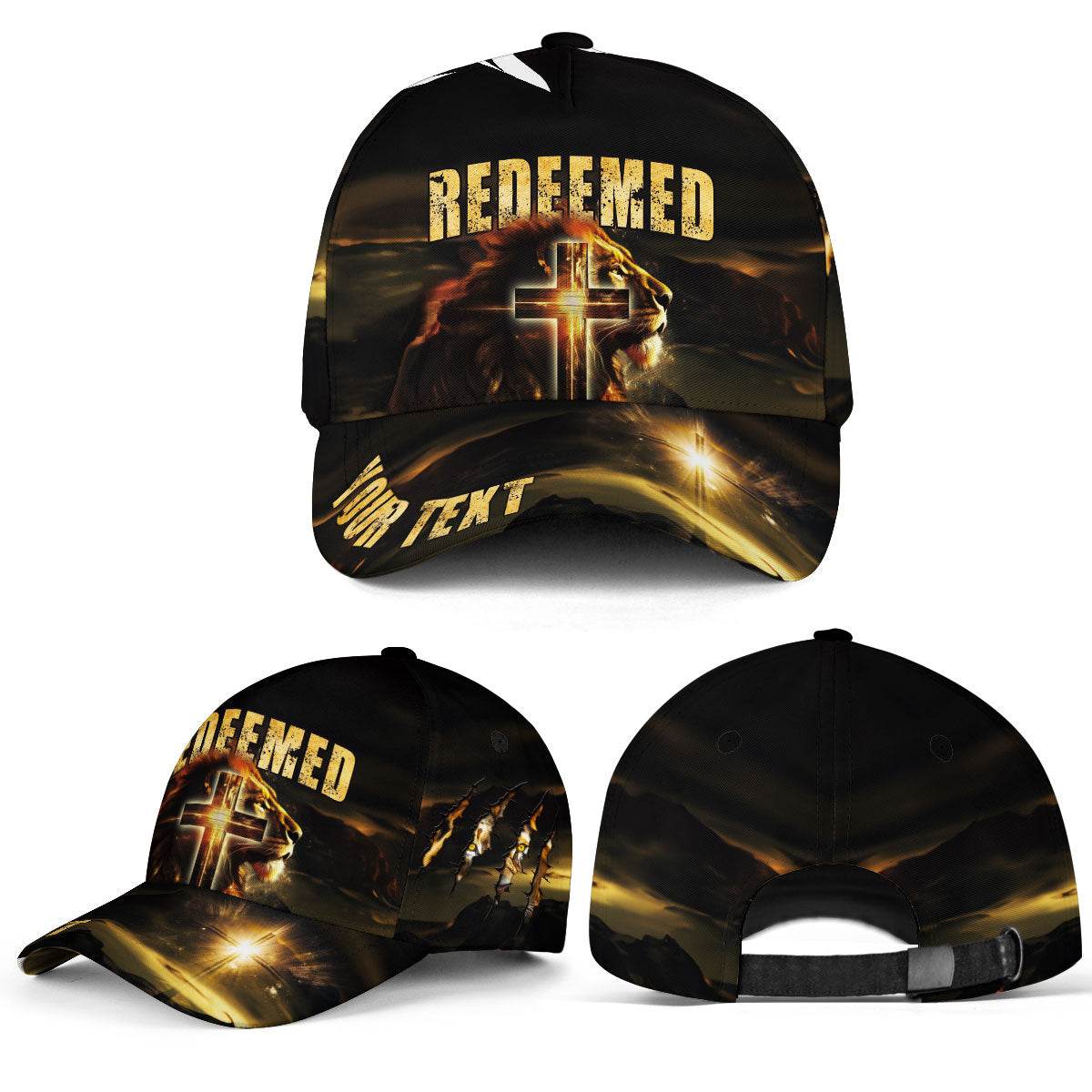 REDEEMED – Glowing Cross & Lion Christian Customized Hat - Rust Field Wear