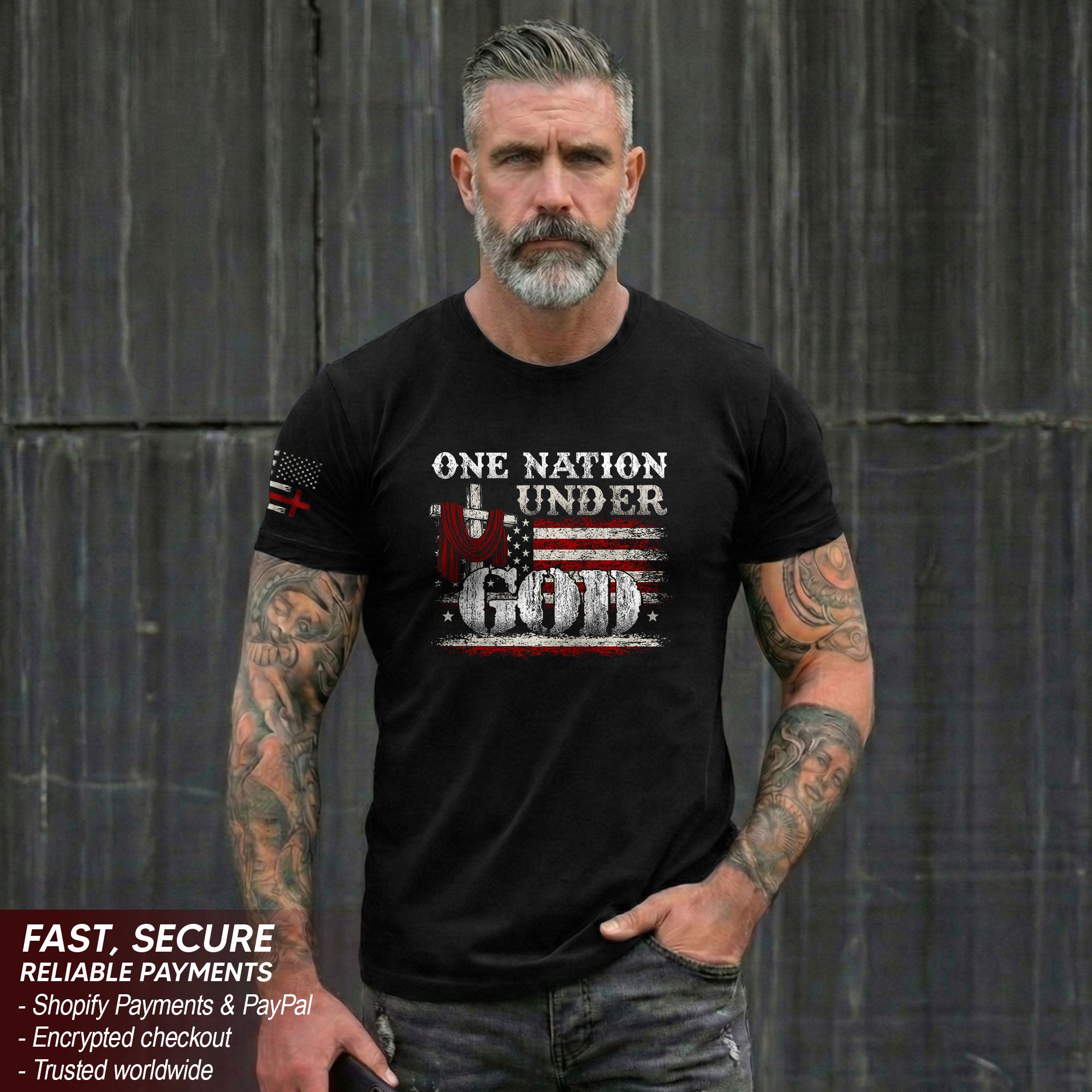 One Nation Under God T-Shirt – Cross & American Flag