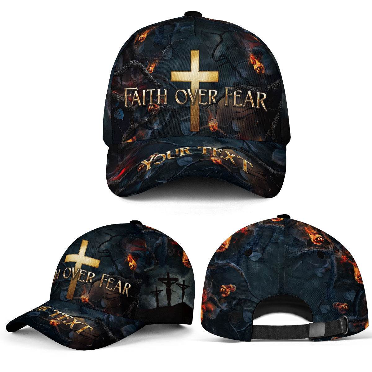 Faith Over Fear Hat – Custom Christian Cap with Gold Cross - Rust Field Wear