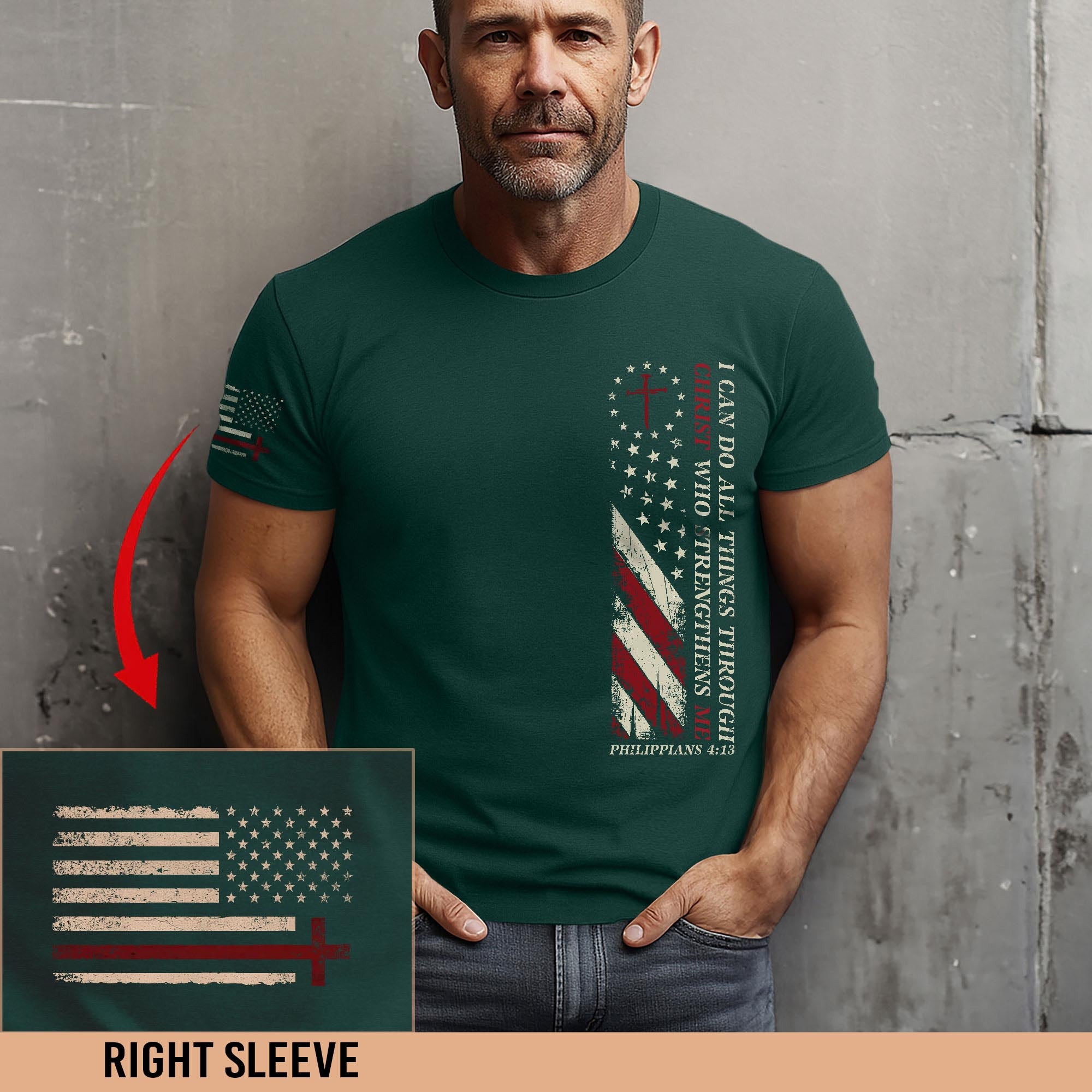 Philippians 4:13 Shirt – I Can Do All Things Through Christ American Flag Tee