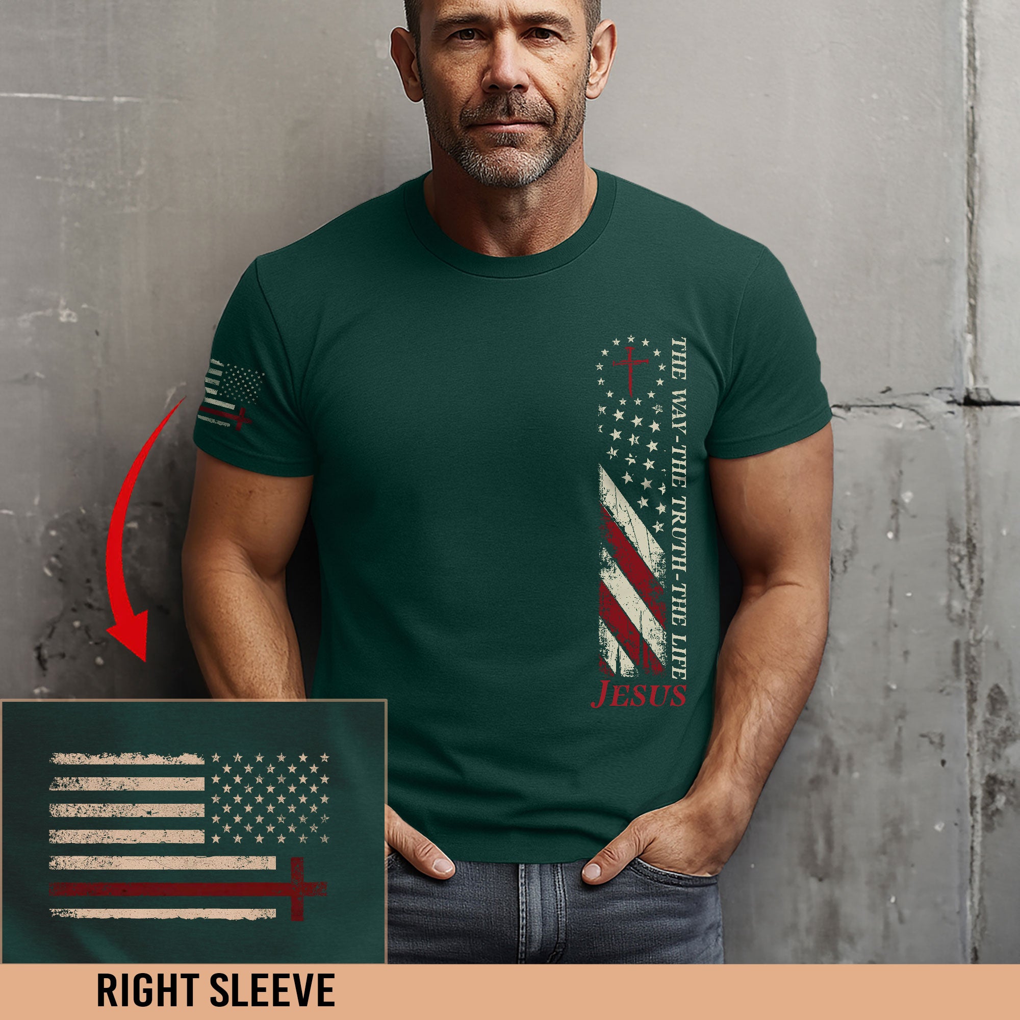 Jesus The Way The Truth The Life Shirt – USA Flag Cross 2-Sided Christian Tee