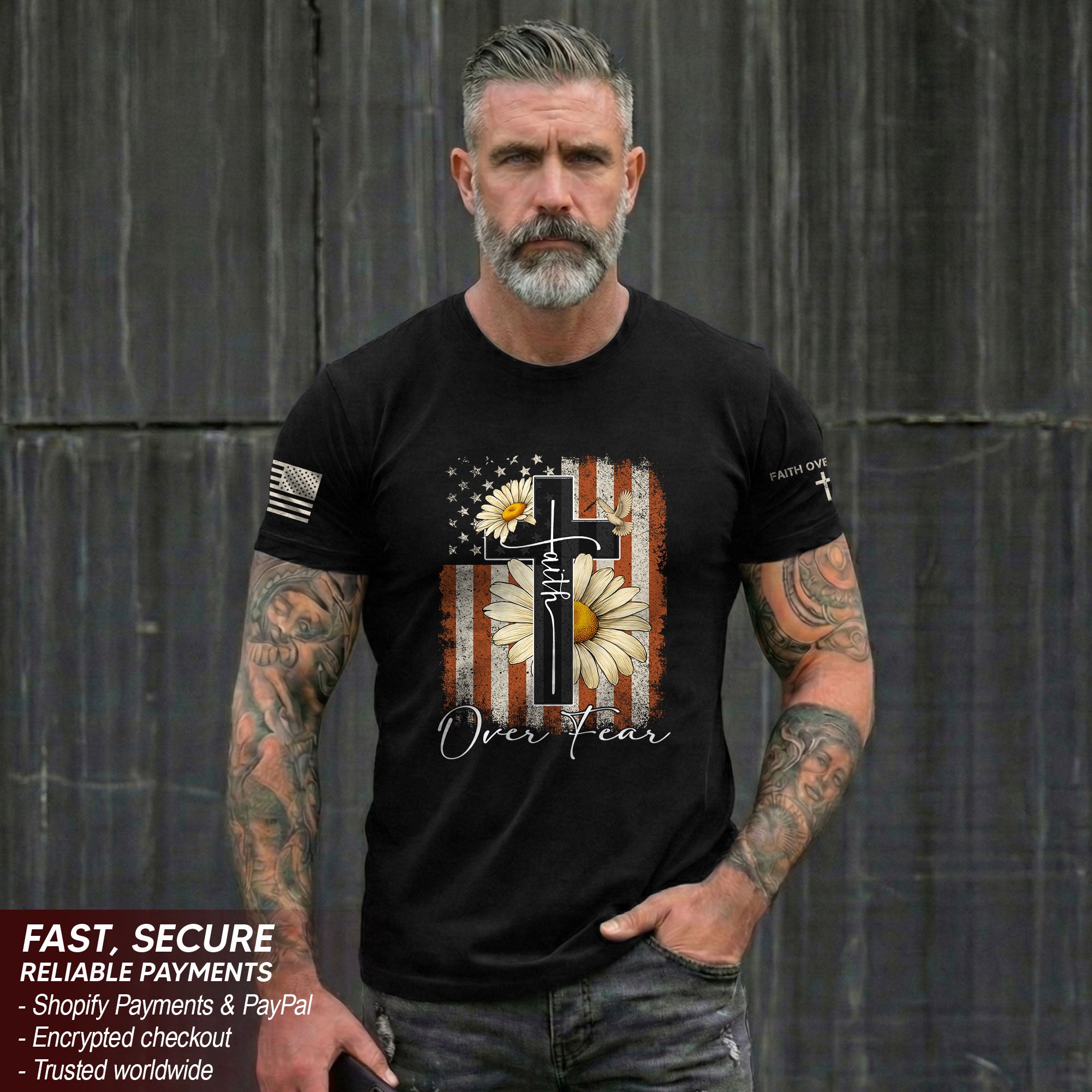 Faith Over Fear Shirt – Daisy Cross USA Flag Christian Tee