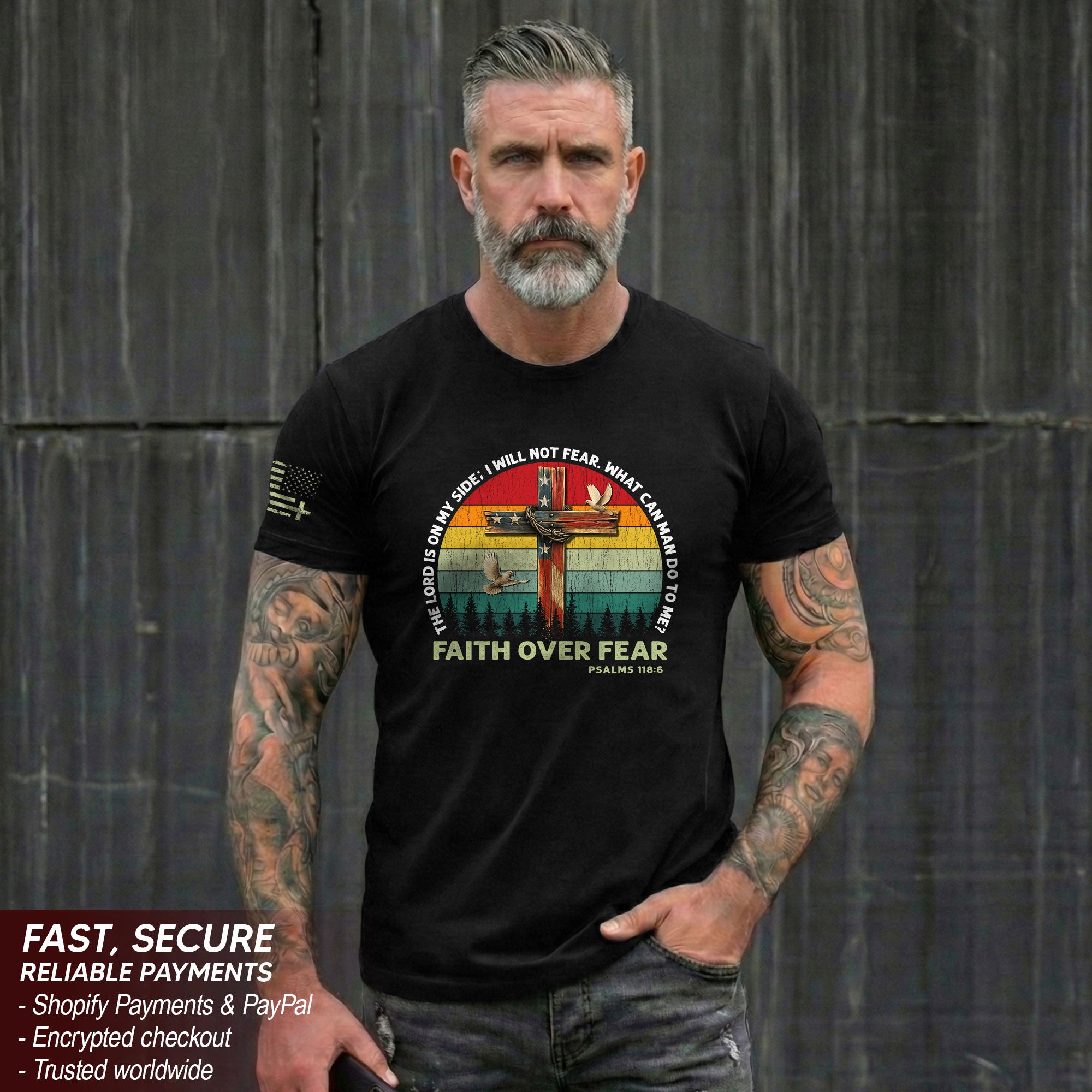 Faith Over Fear Shirt Psalm 118:6 Cross & Flag Christian Vintage Tee