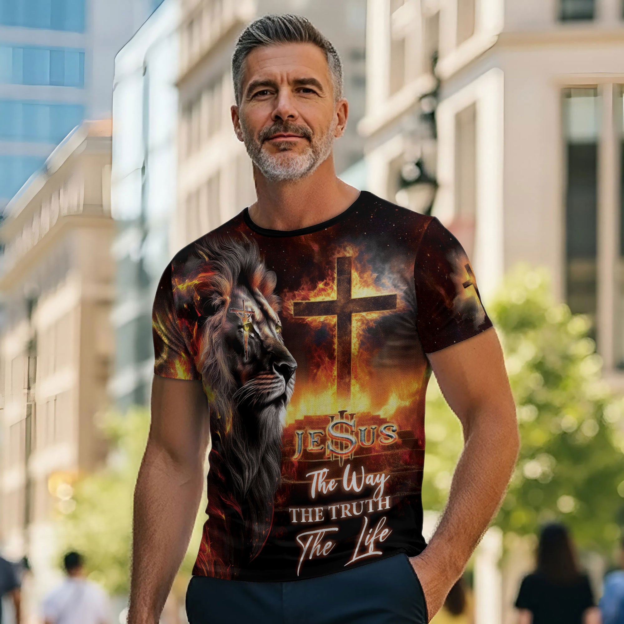 Lion of Judah Cross Fire Christian Shirt
