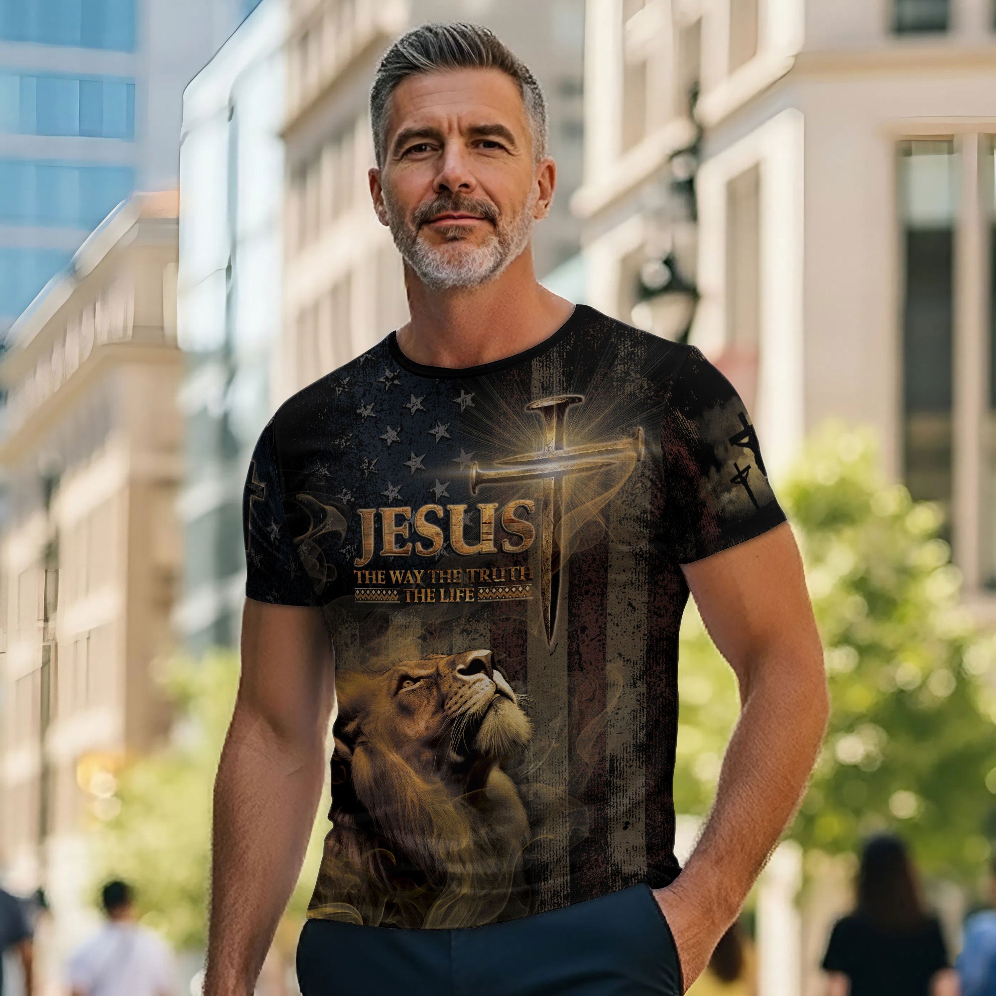 Jesus: Truth & Freedom | Lion, Flag & Cross Patriotic Christian Wear