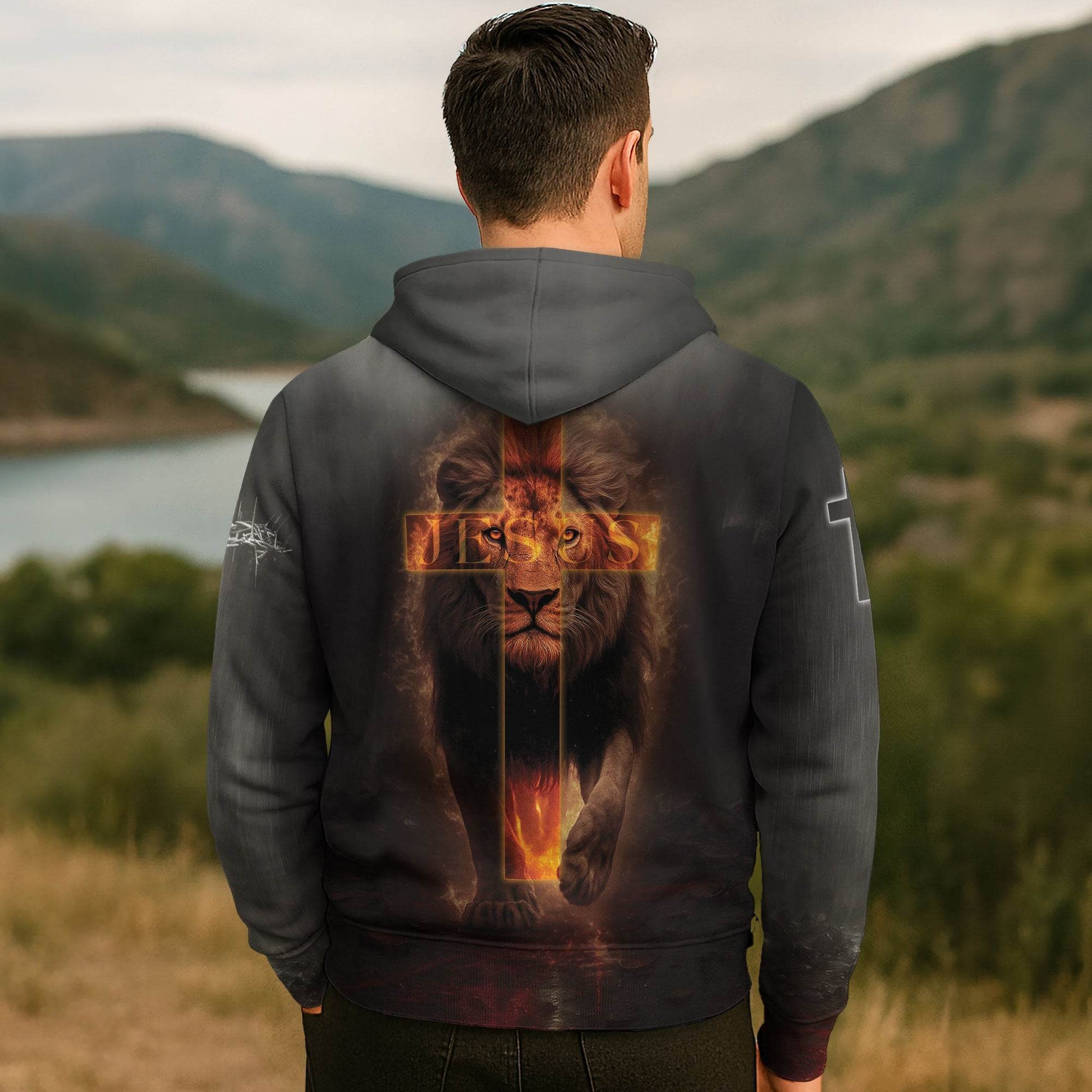 Faith Over Fear Knight & Lion Christian Warrior Hoodie - Rust Field Wear