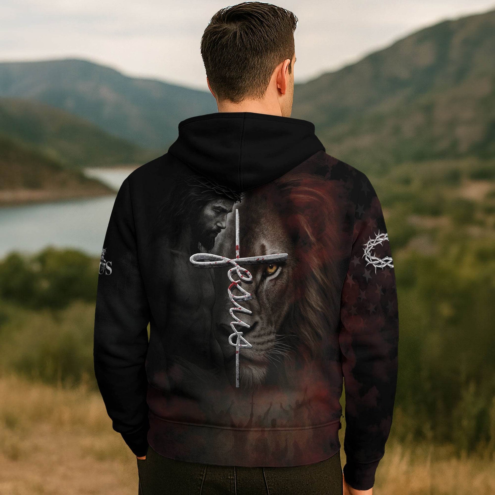 Faith Over Fear Jesus Lion & Cross Christian Hoodie - Rust Field Wear