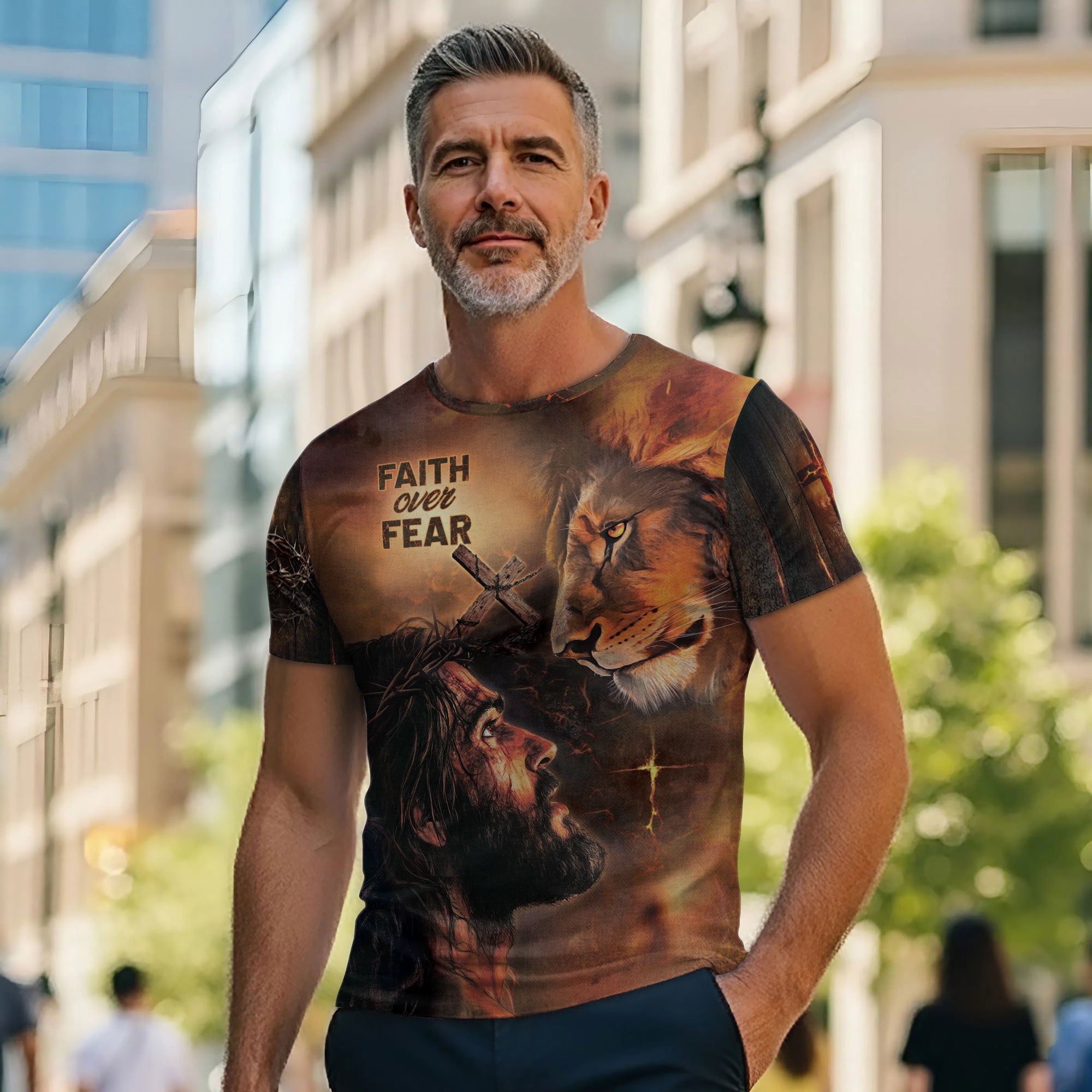 Faith Over Fear Shirt – Jesus, Lion Christian T-Shirt for Bold Believers