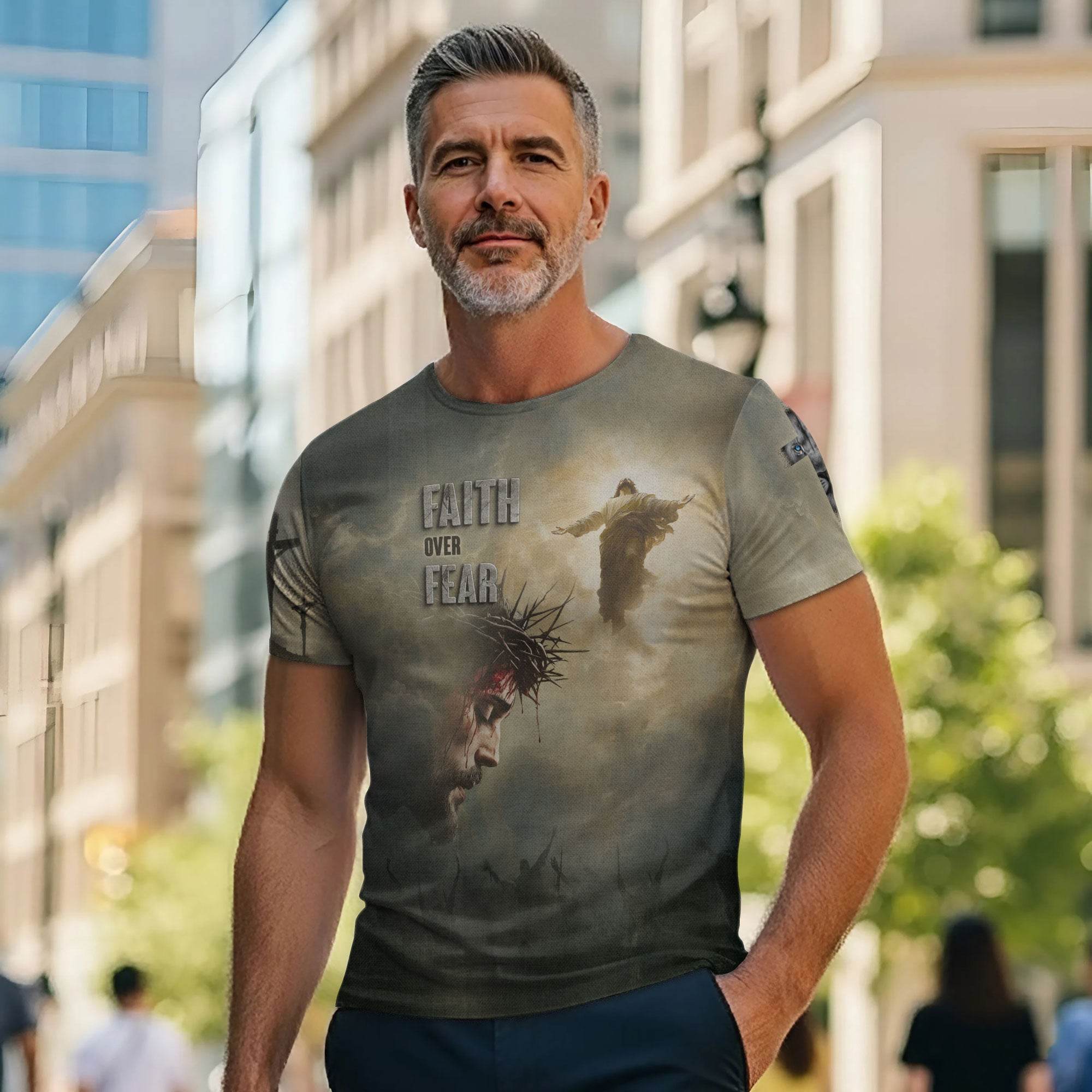 Faith Over Fear Jesus Crown of Thorns T-Shirt - Rust Field Wear