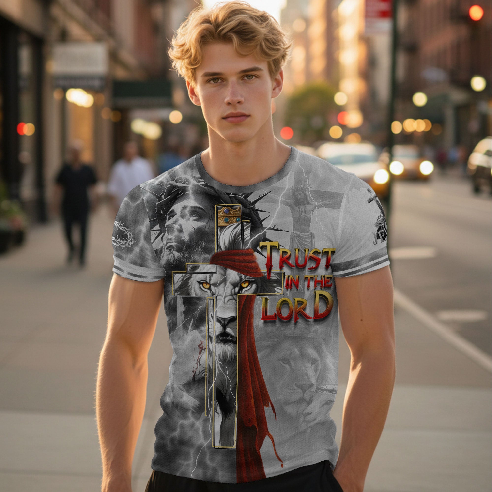 Trust In The Lord Jesus Cross Lion Crown Christian Faith T-Shirt