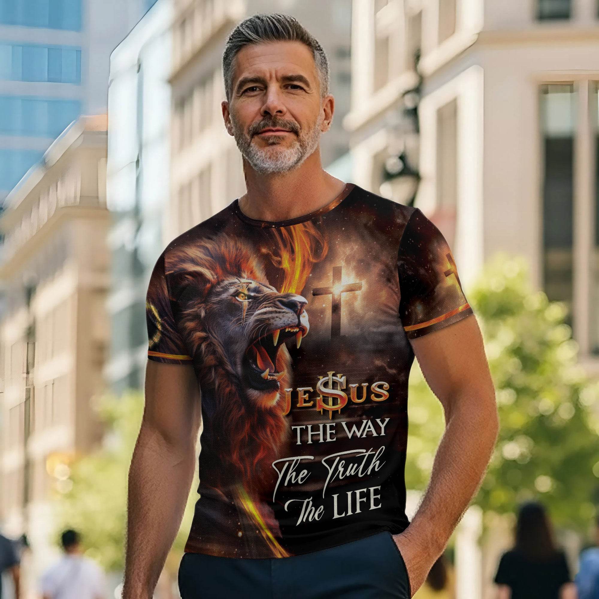 Jesus The Way The Truth The Life Cross & Lion Fire T-Shirt - Rust Field Wear
