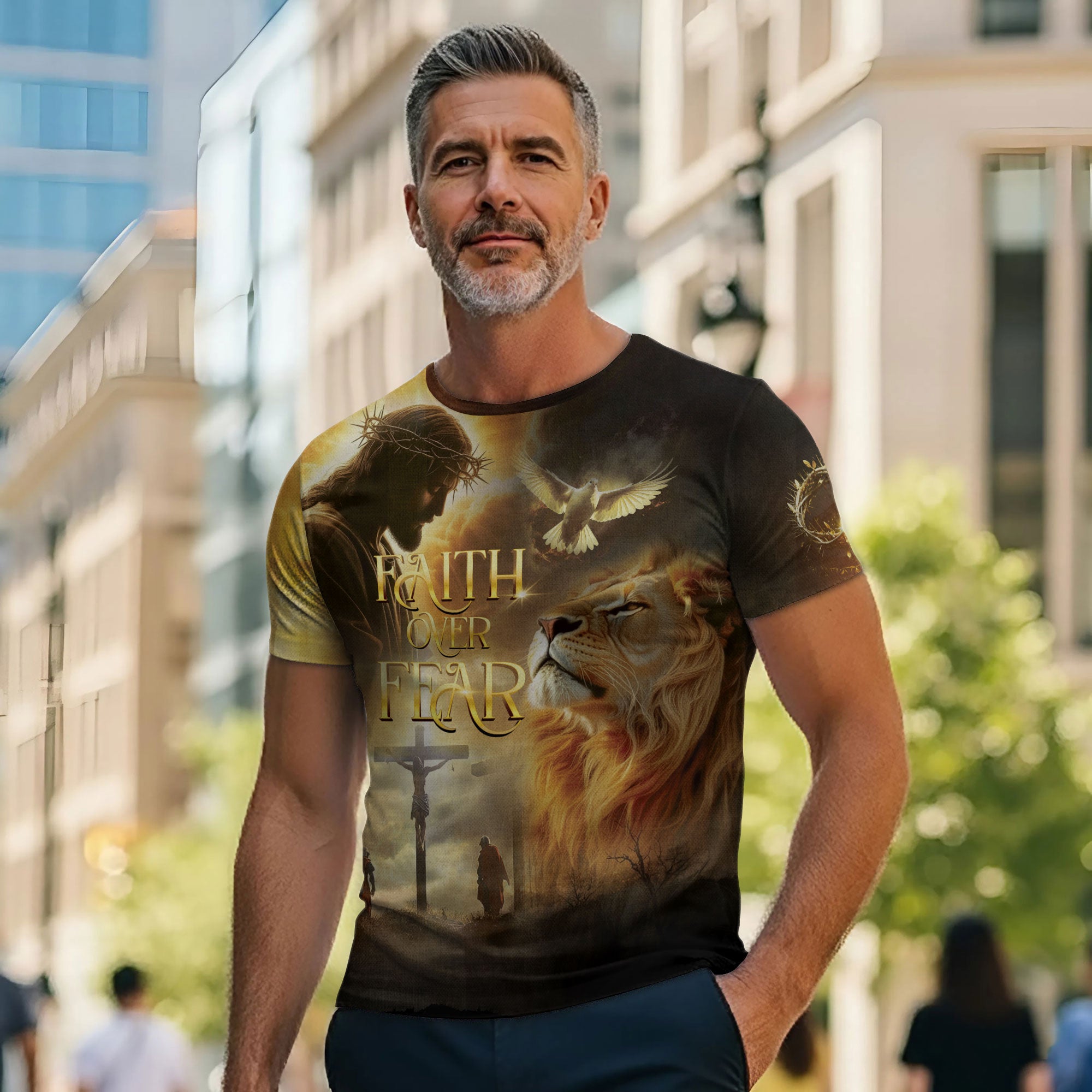 Faith Over Fear Lion & Dove Christian T-Shirt