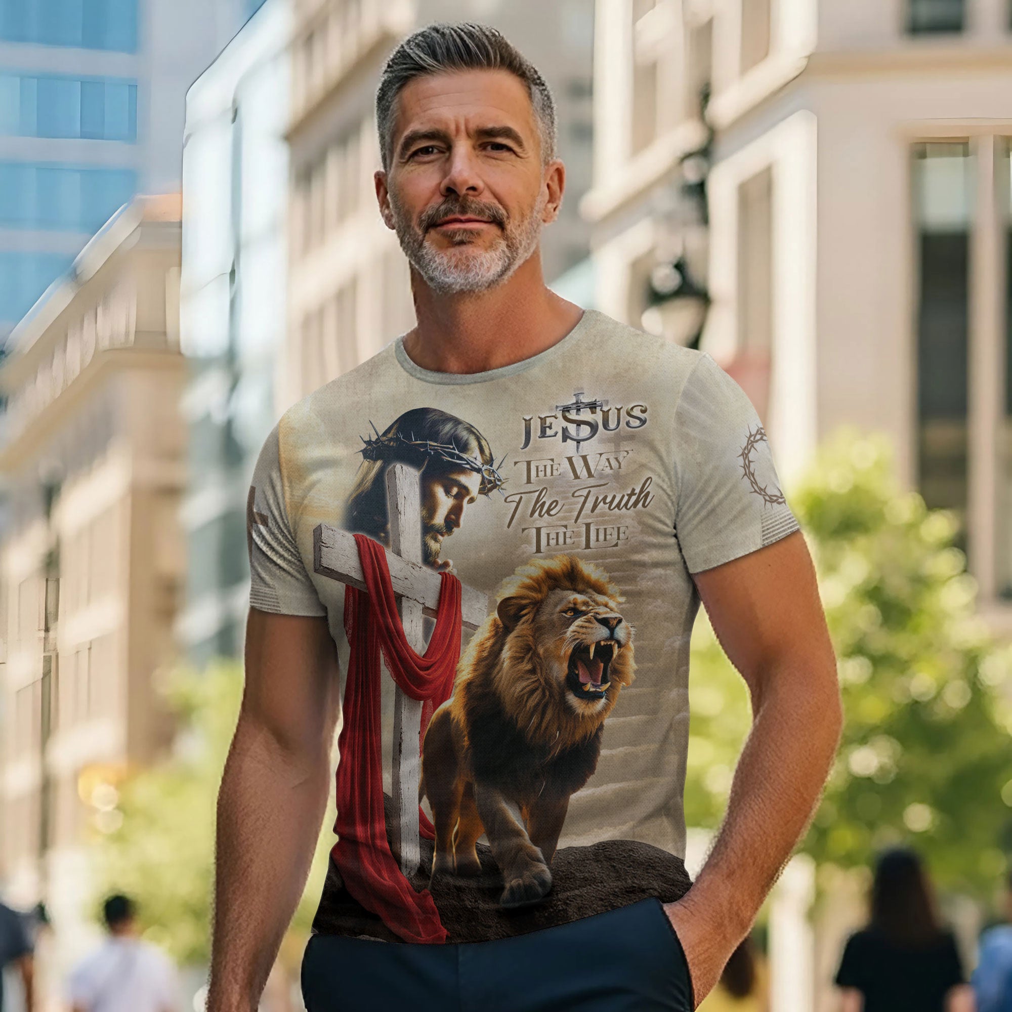 Jesus The Way The Truth The Life Lion Cross Christian T-Shirt