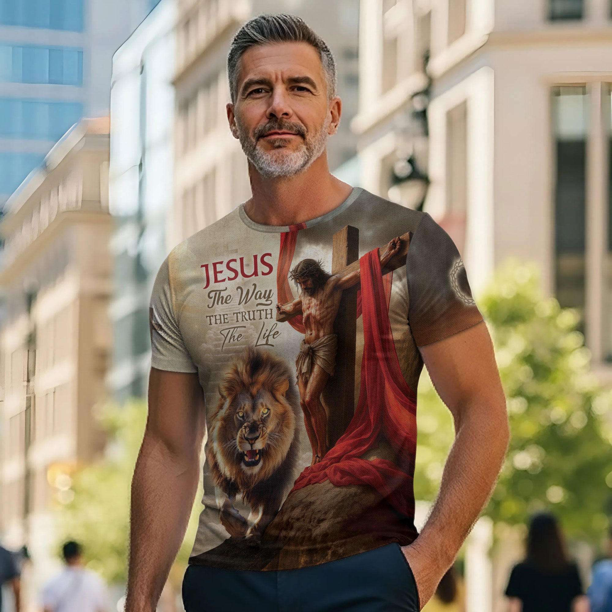 Jesus The Way The Truth The Life Lion and Cross Christian T-Shirt