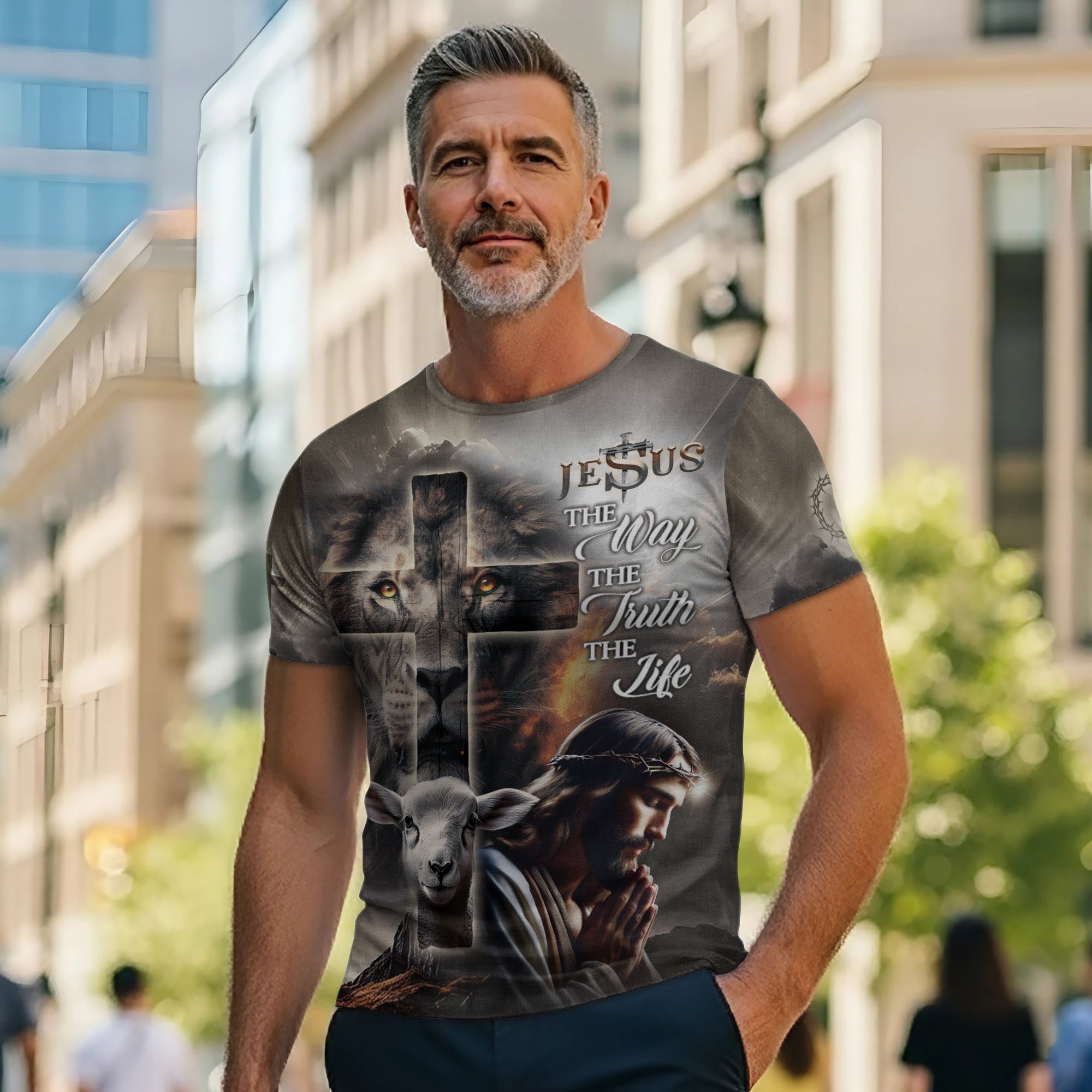 Jesus The Way The Truth The Life Lion Lamb Cross T-Shirt