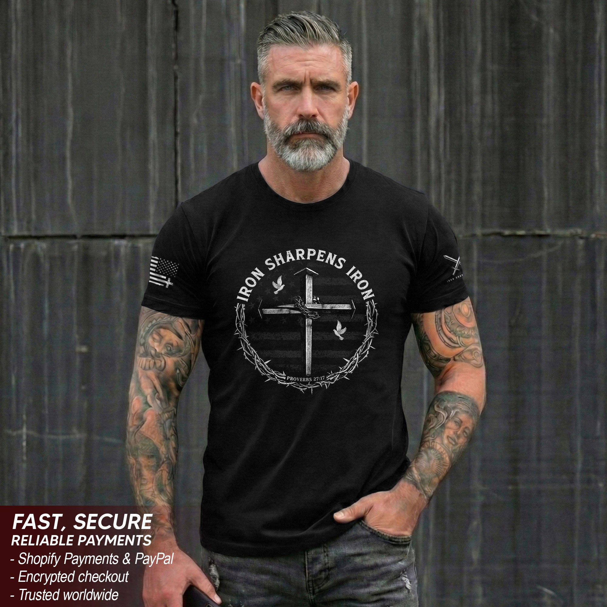 Iron Sharpens Iron Cross Proverbs 27:17 Christian T-Shirt