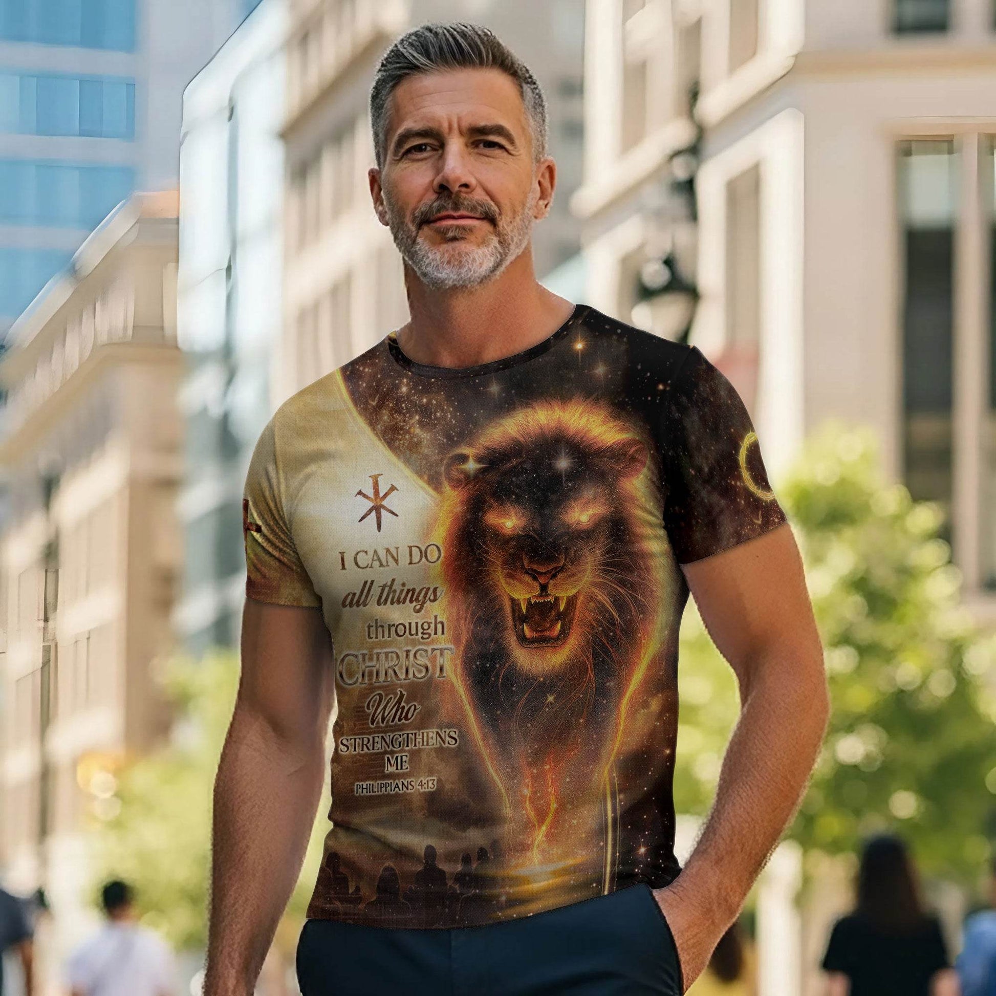 I Can Do All Things Through Christ Lion & Cross T-Shirt - Rust Field Wear