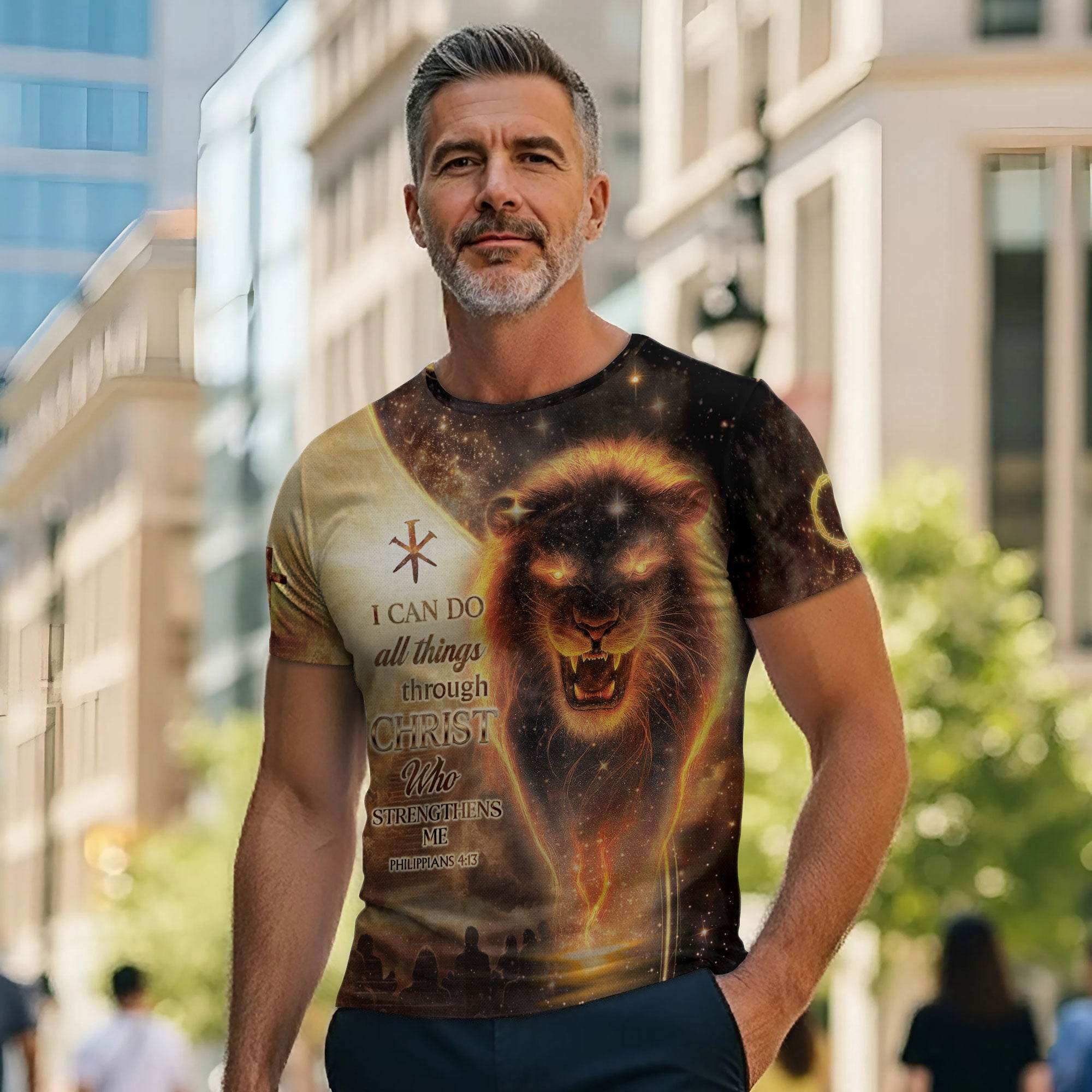 I Can Do All Things Through Christ Lion & Cross T-Shirt - Rust Field Wear