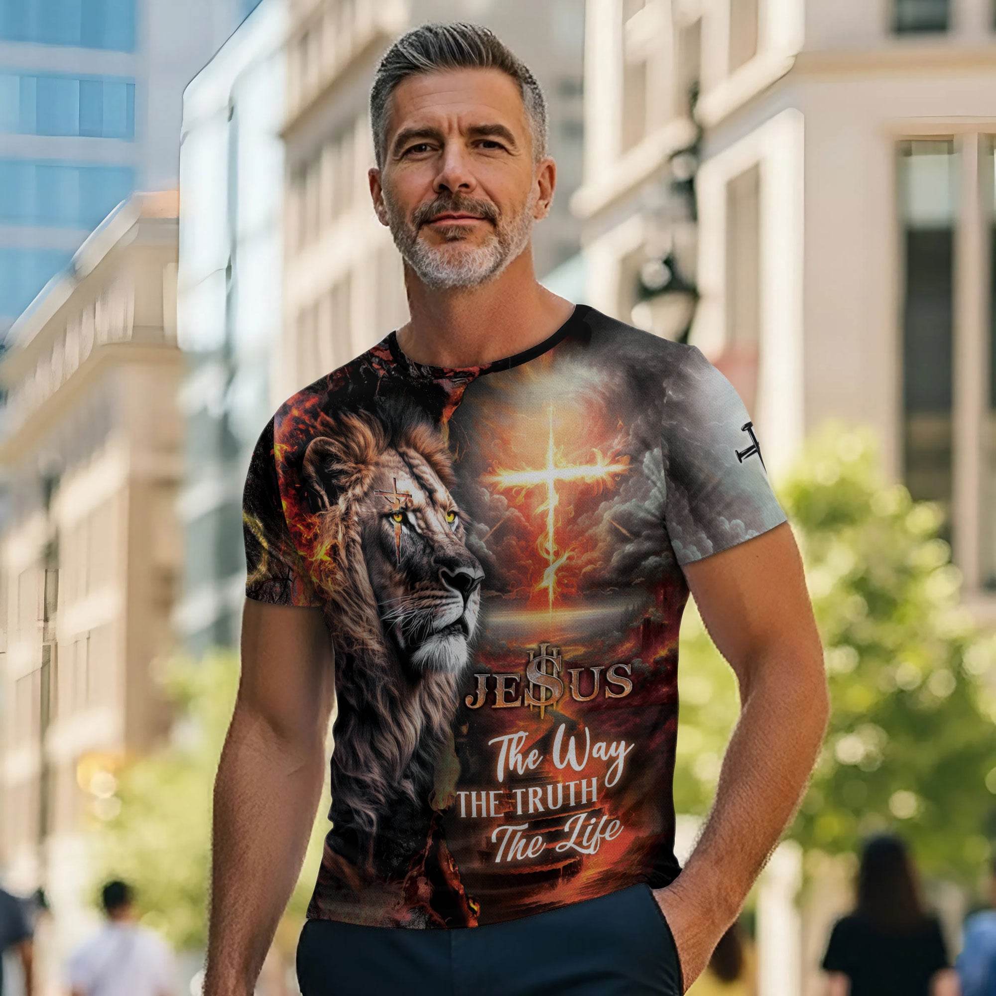 Jesus The Way The Truth The Life Lion Cross T-Shirt - Rust Field Wear