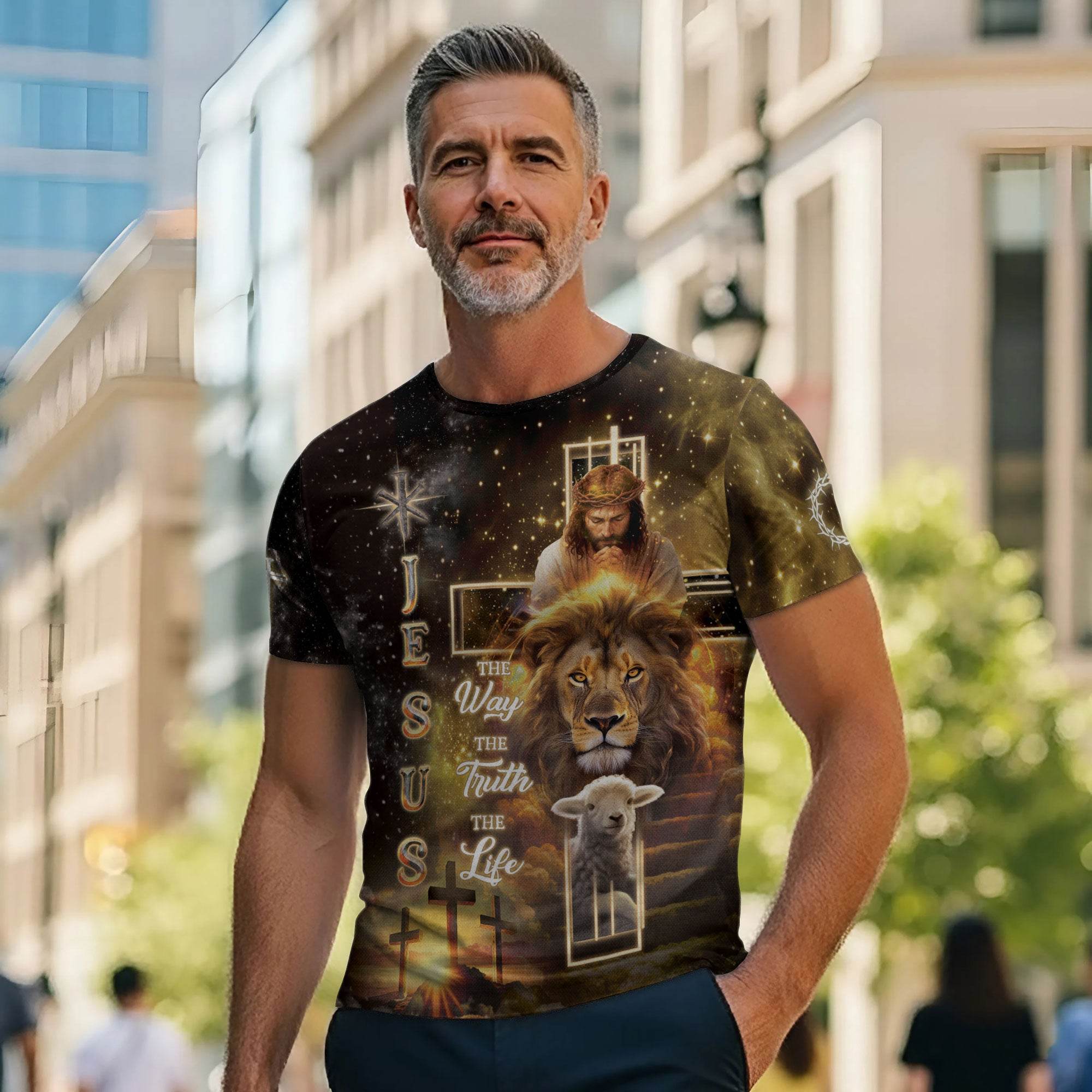 Jesus The Way The Truth The Life Cross Lion Lamb T-Shirt - Rust Field Wear