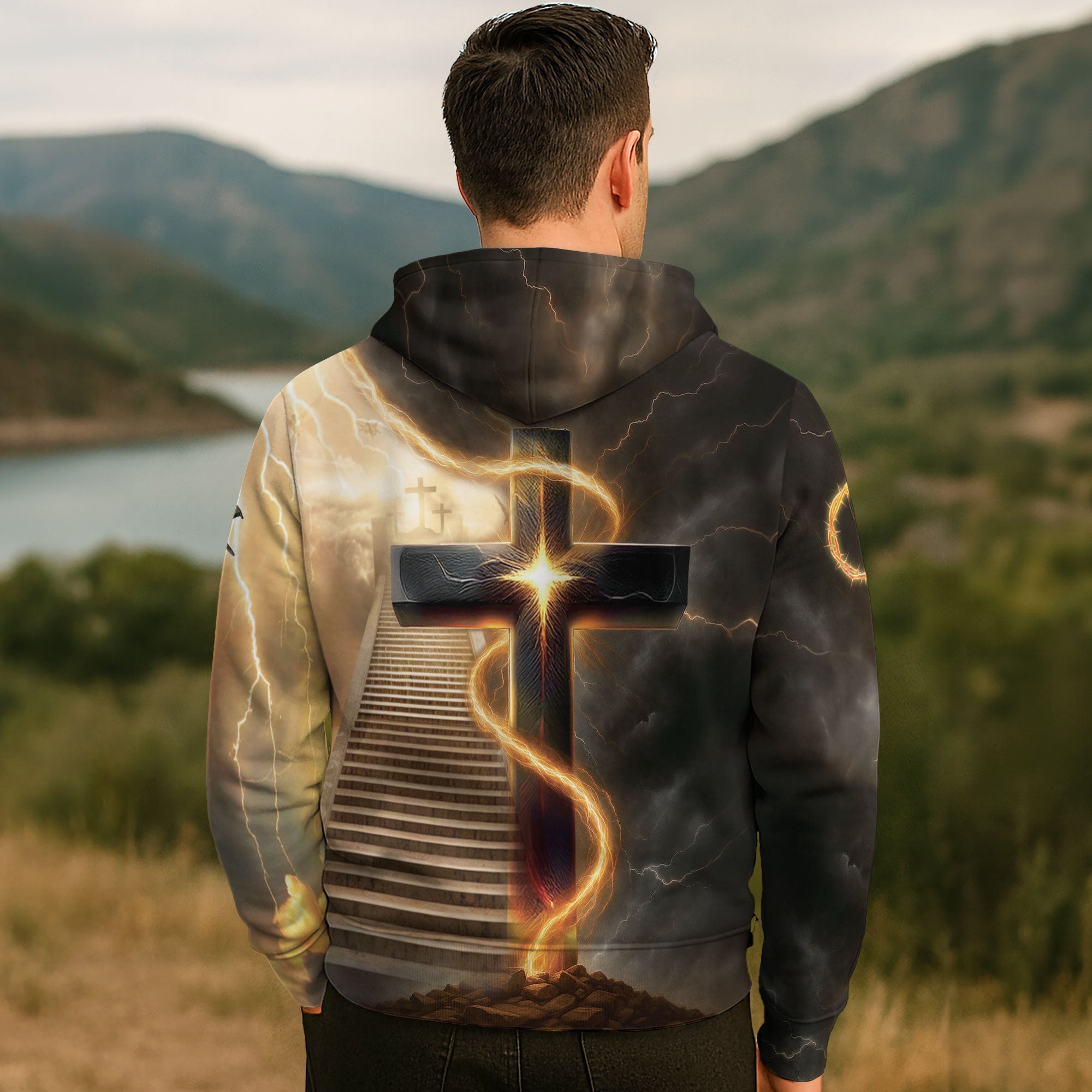 Faith Over Fear Lion and Cross Lightning Hoodie