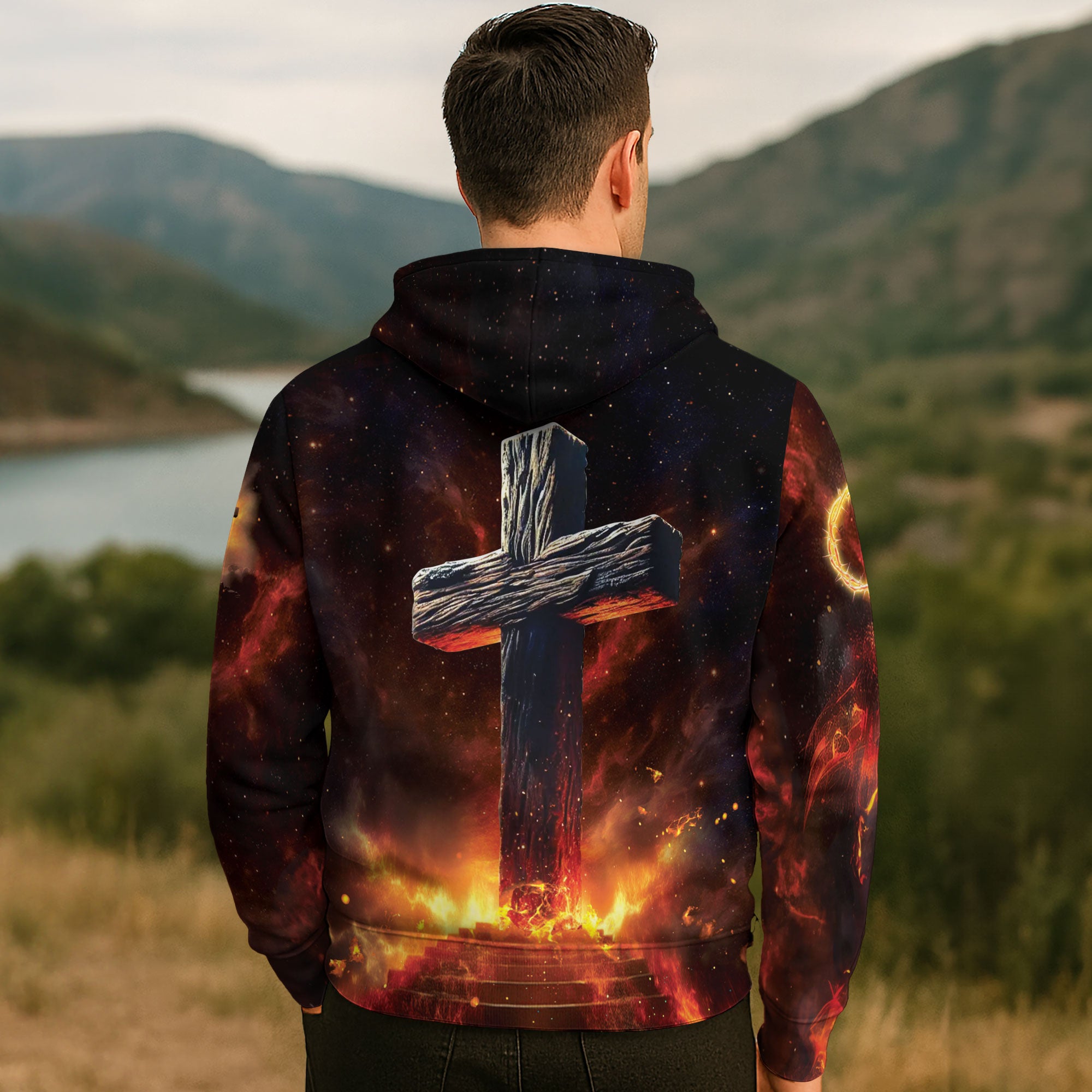 Faith Over Fear Cross & Lion Christian Hoodie