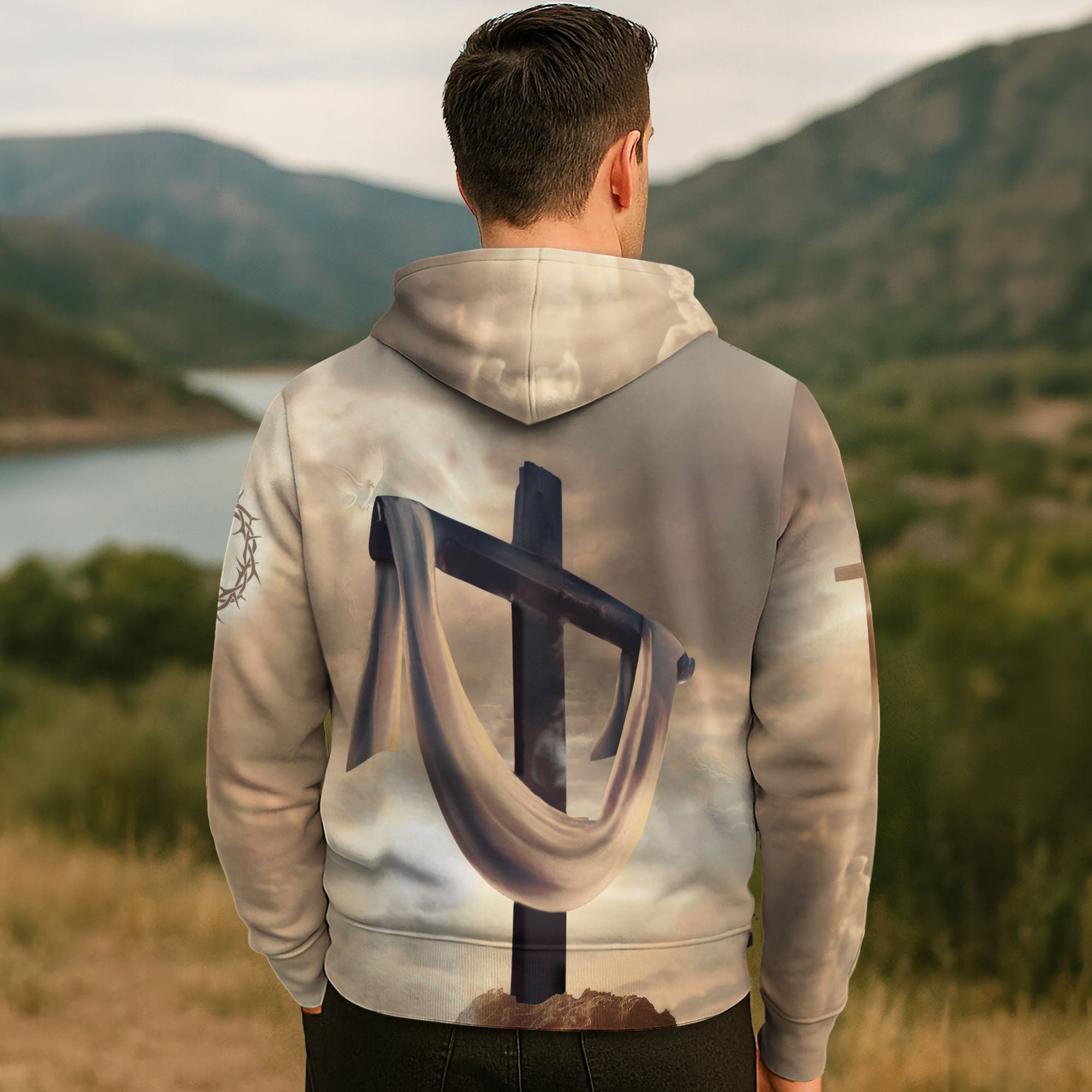 Faith Over Fear Lion and Cross Sunset Hoodie