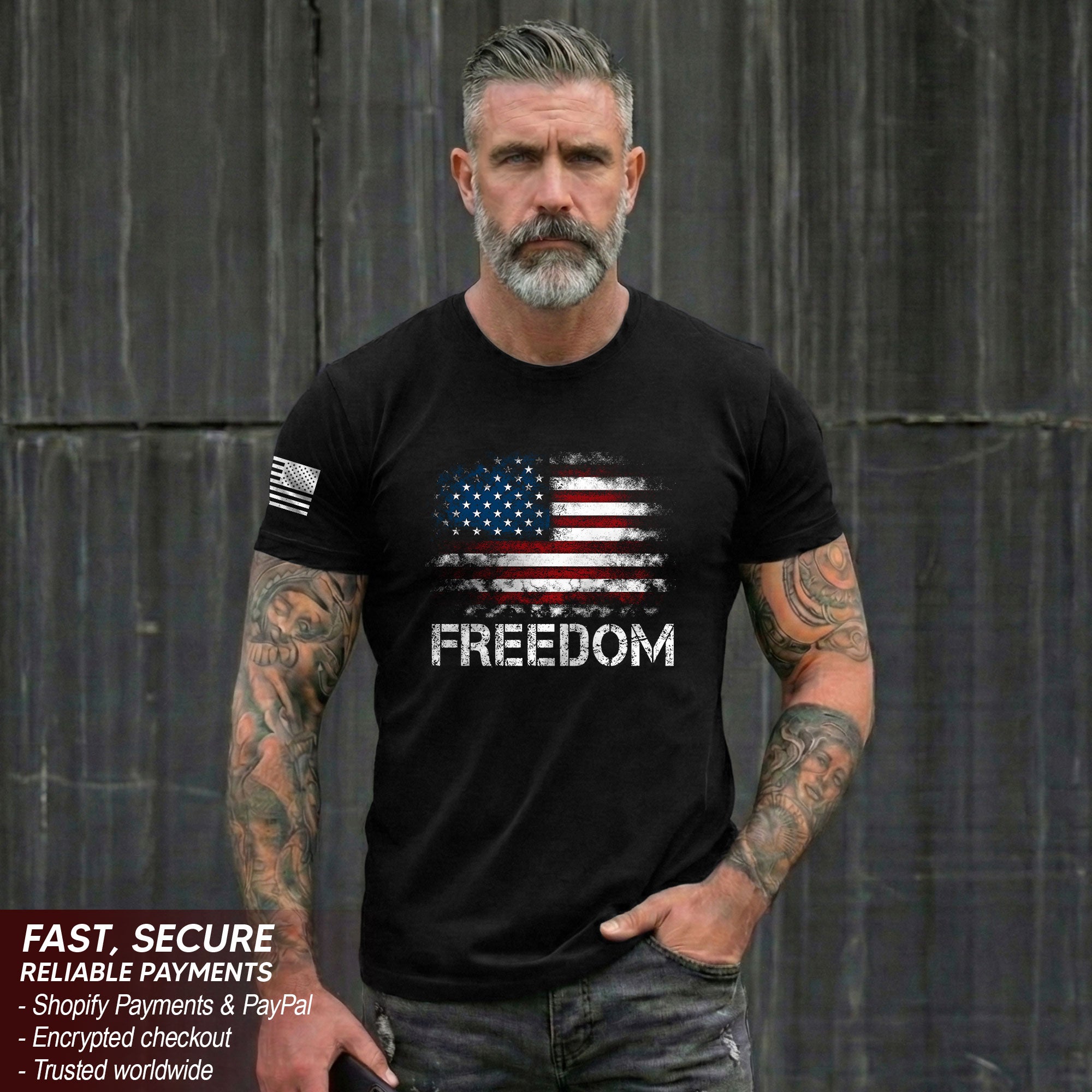 Freedom Distressed American Flag Bold Patriotic T-Shirt