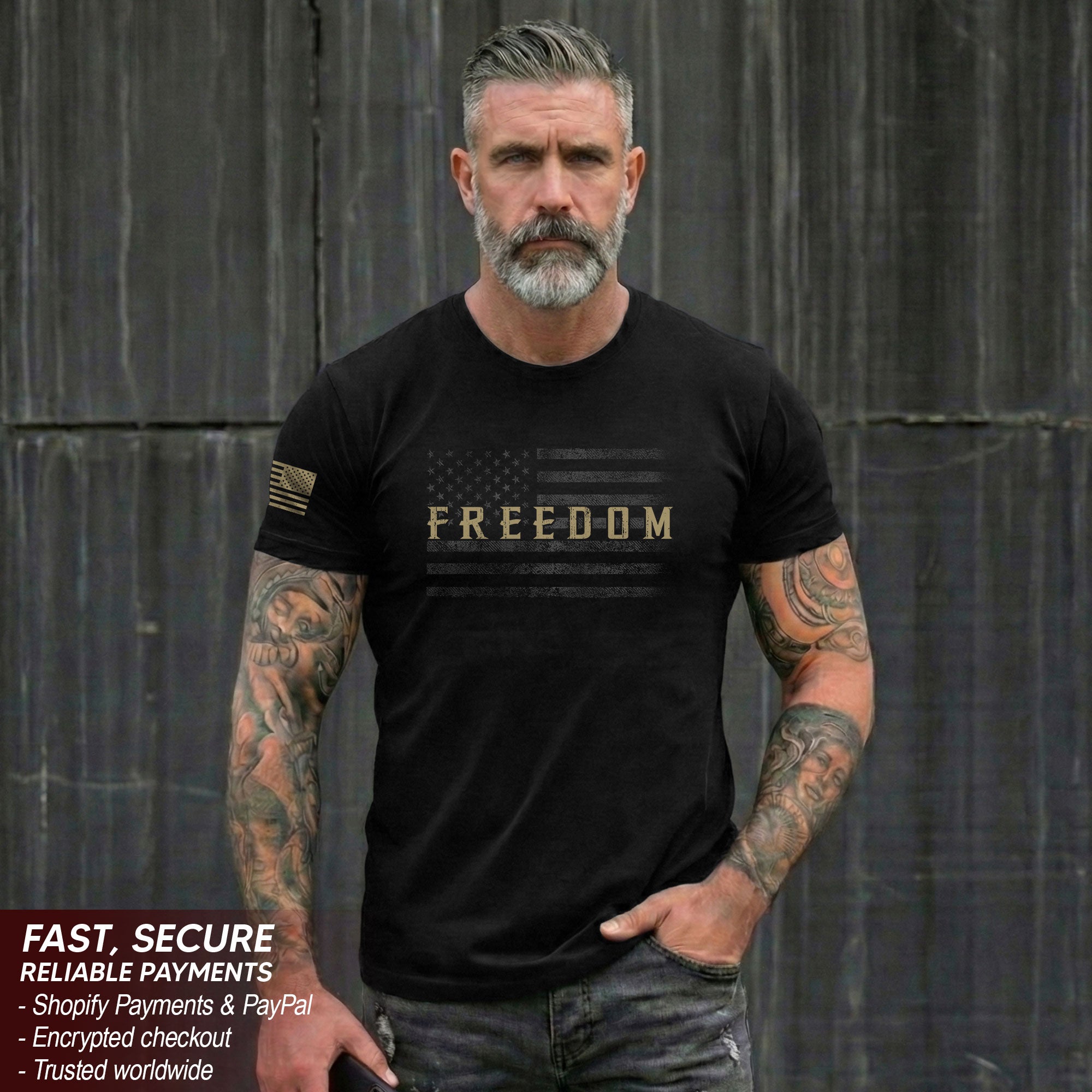 Freedom Distressed American Flag Military Style T-Shirt