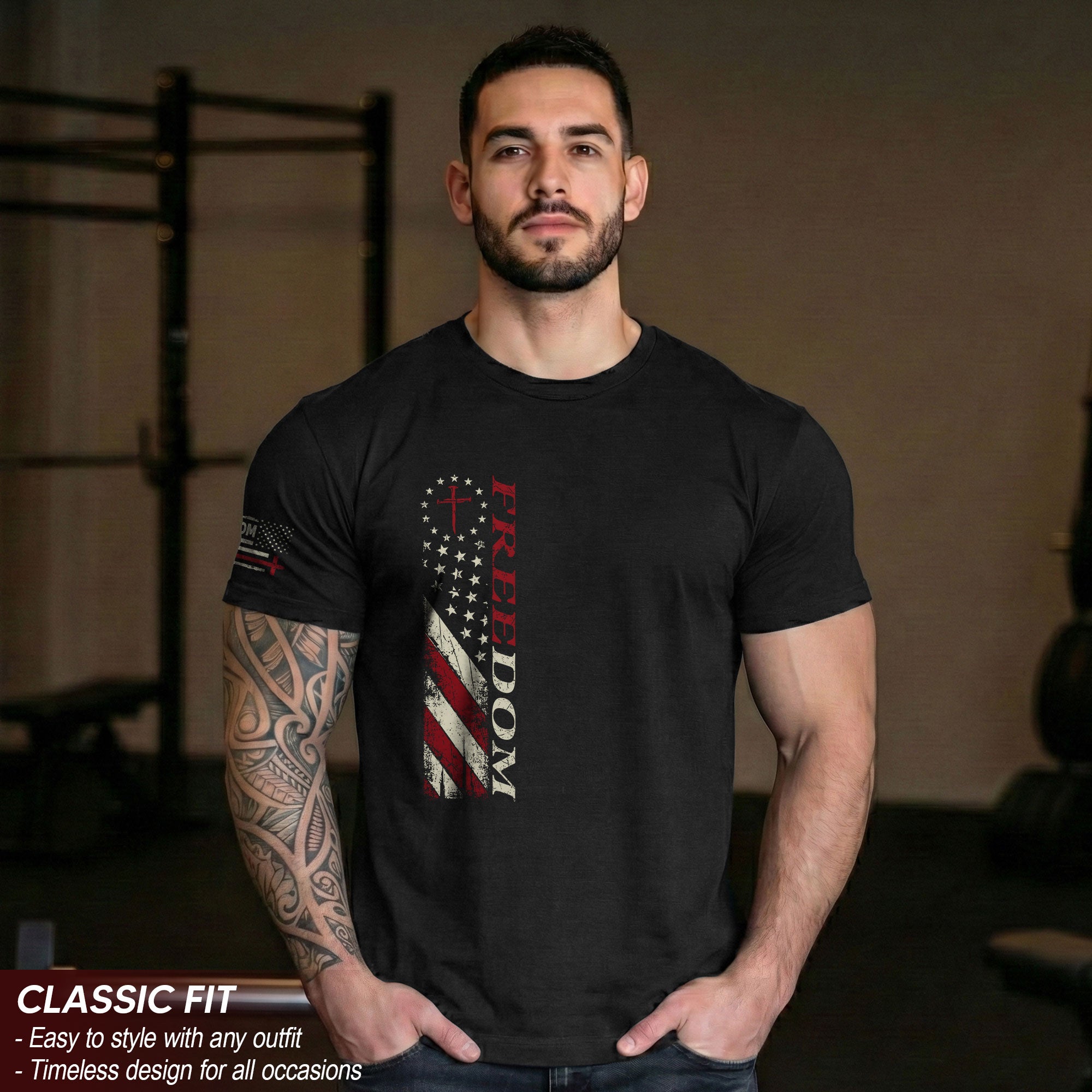 Freedom Memorial Patriotic American Flag & Bold Quote T-Shirt