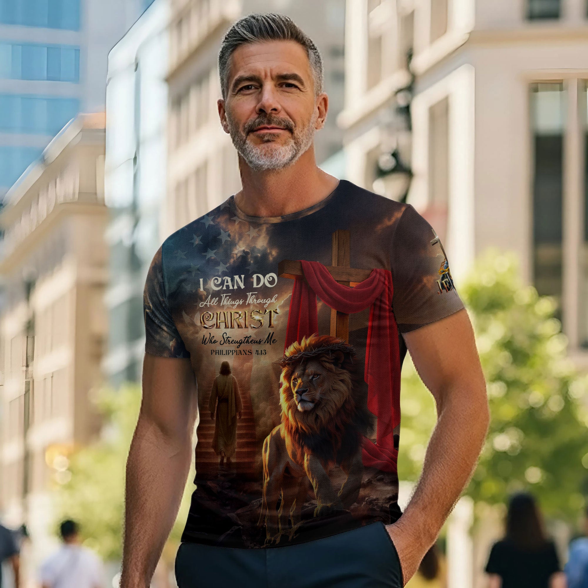 I Can Do All Things Through Christ Lion and Lamb Cross Christian T-Shirt