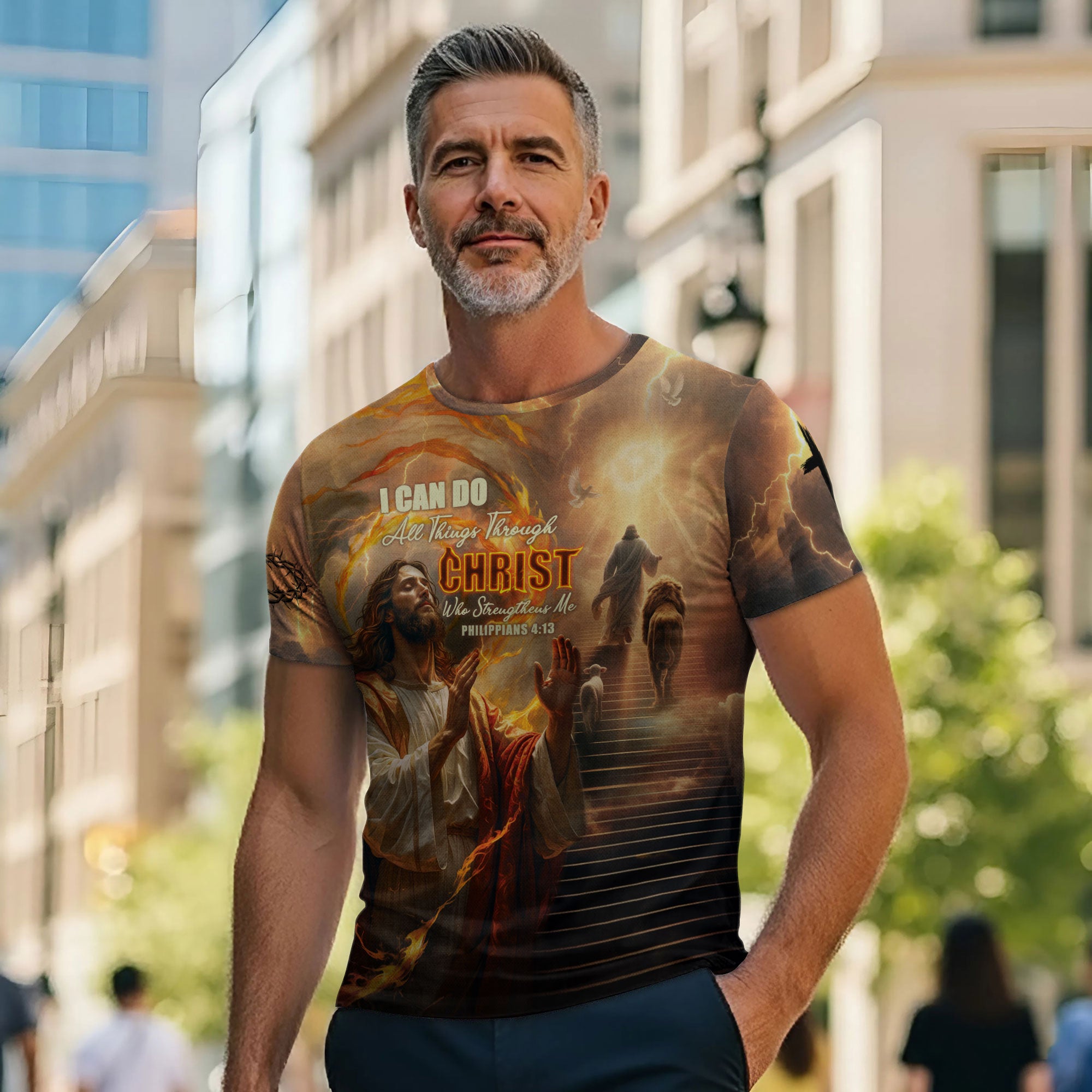I Can Do All Things Through Christ Lion and Lamb Lightning Christian T-Shirt