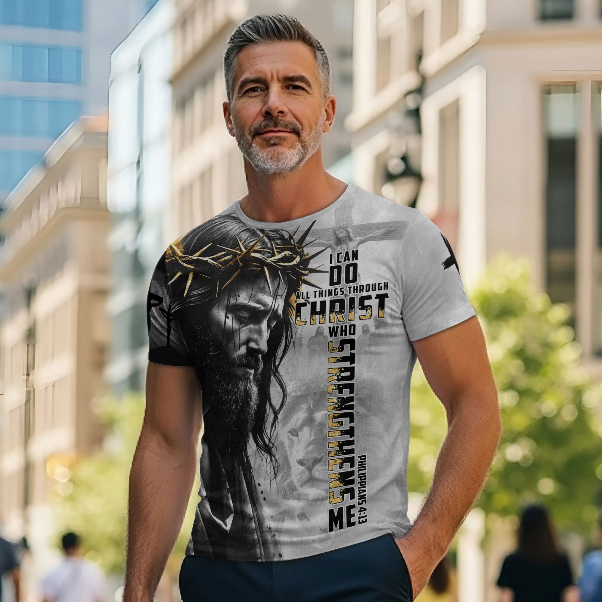 I Can Do All Things Through Christ Crown of Thorns Lion Christian T-Shirt