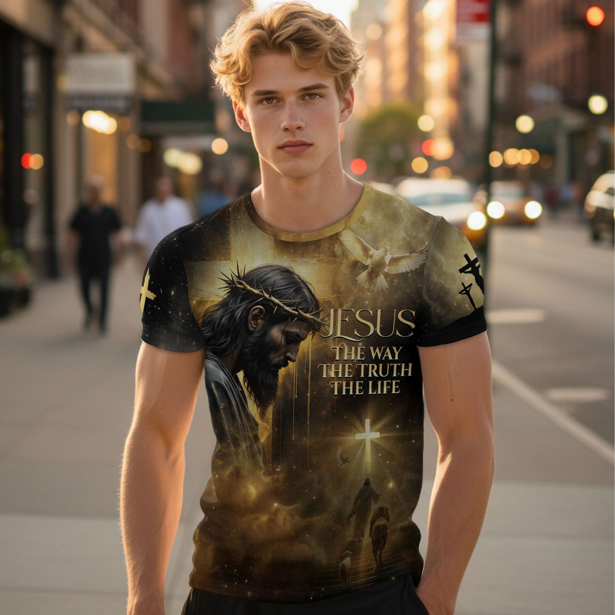 Crown of Thorns Jesus And Lion Of Judah Christian The Way The Truth The Life T-Shirt