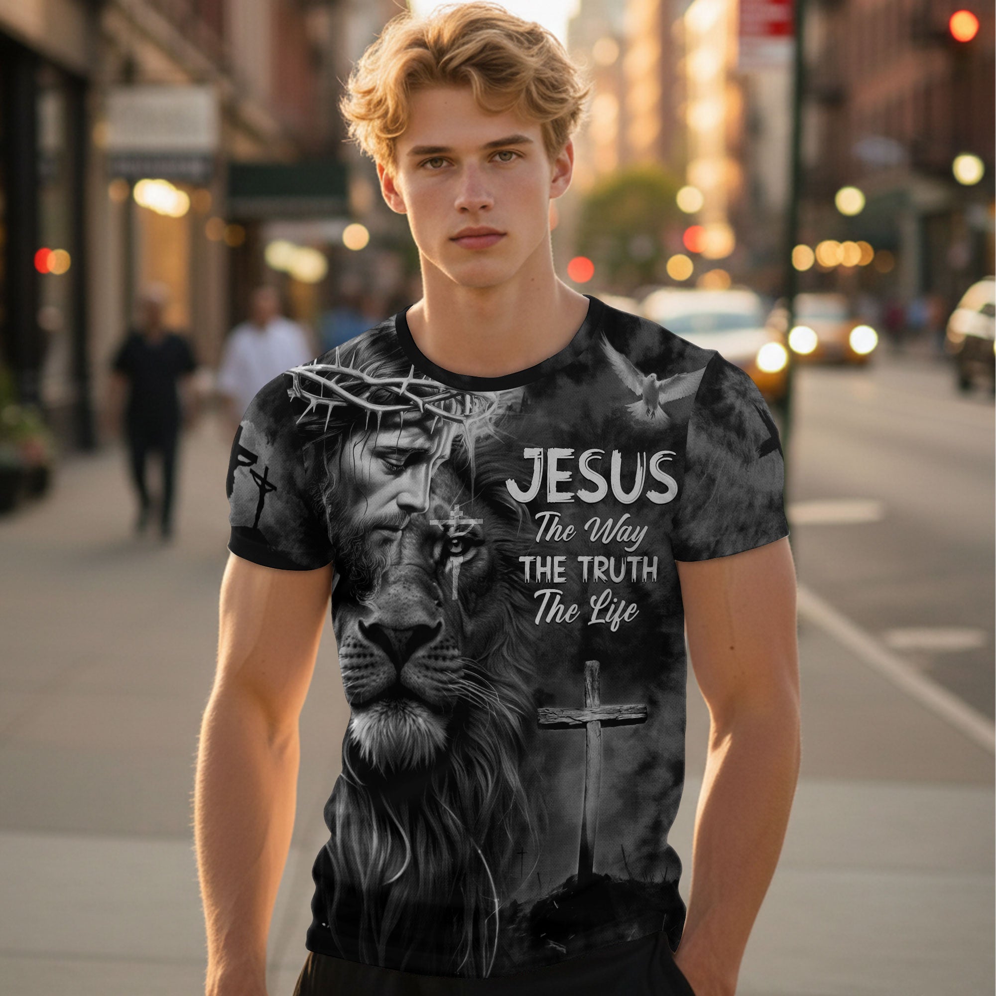 Black And White Jesus Lion Of Judah Cross The Way The Truth The Life T-Shirt