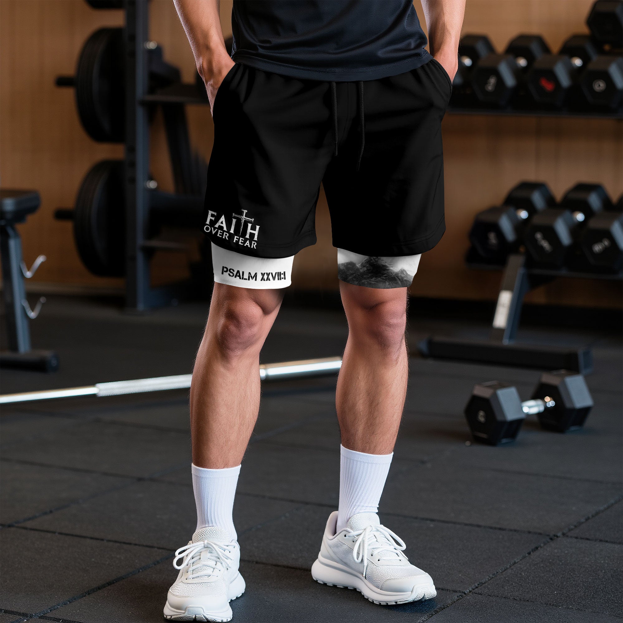 Faith Over Fear Christian Gym Shorts for Men Psalms 27:1