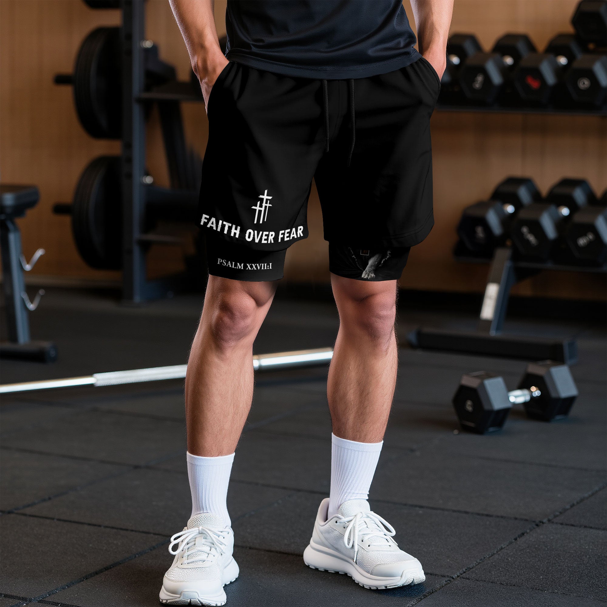 Psalm 27:1 Faith Over Fear Christian Mens Athletic Shorts Roaring Lion Scripture Art