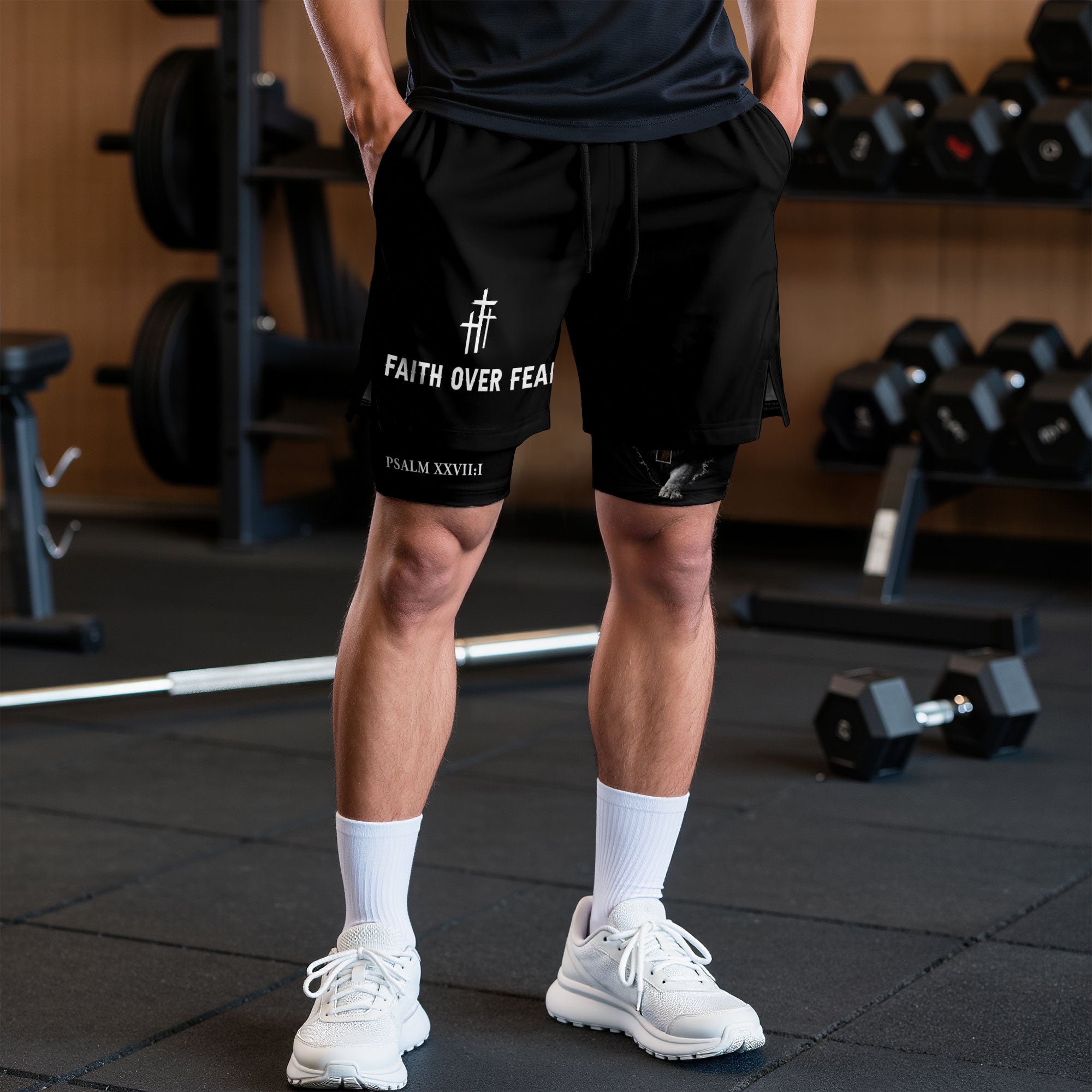 Psalm 27:1 Faith Over Fear Christian Mens Athletic Shorts Roaring Lion Scripture Art - Rust Field Wear