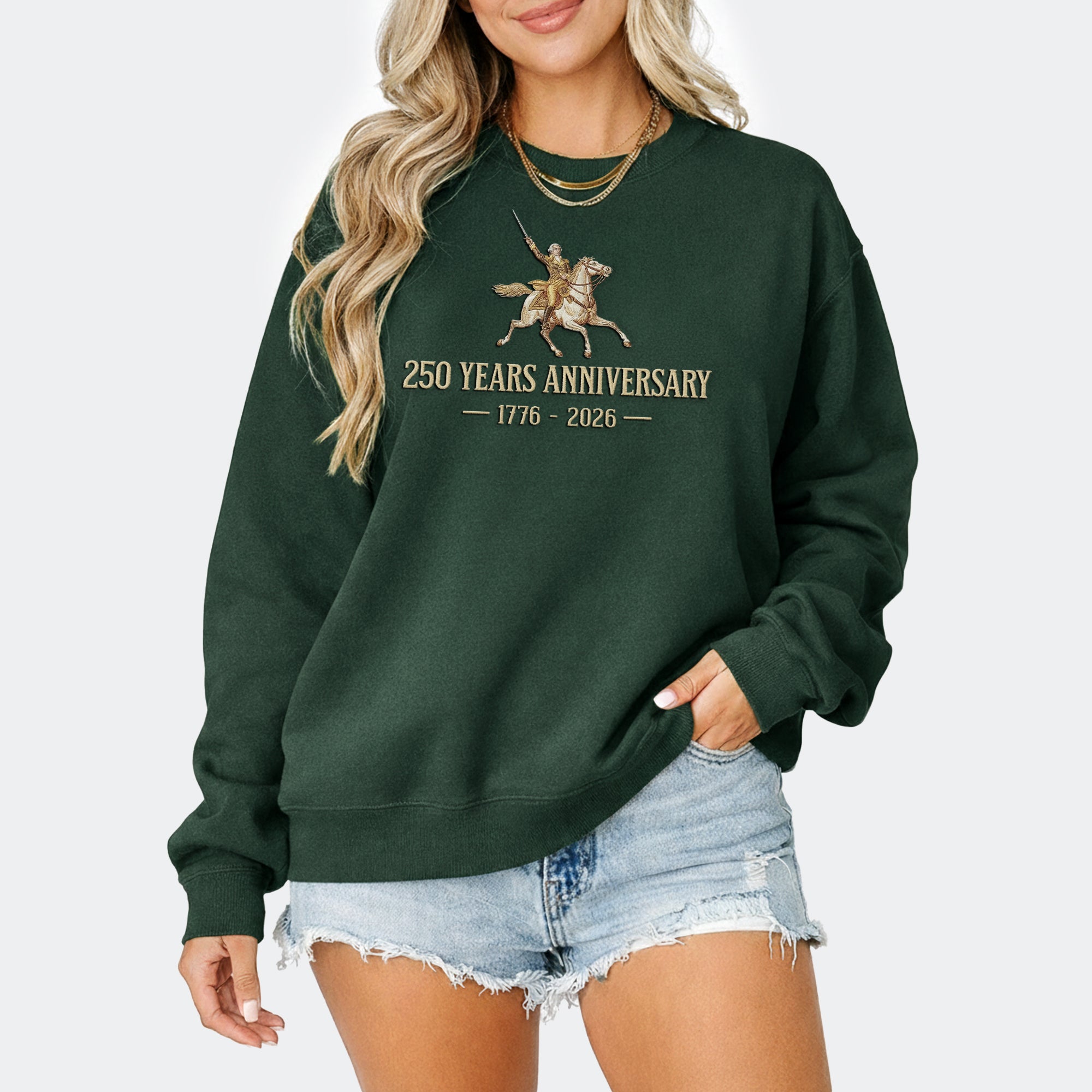 USA 250th Anniversary Semiquincentennial 250 Years Embroidered Sweatshirt 1776-2026 Patriotic Horseman Heritage
