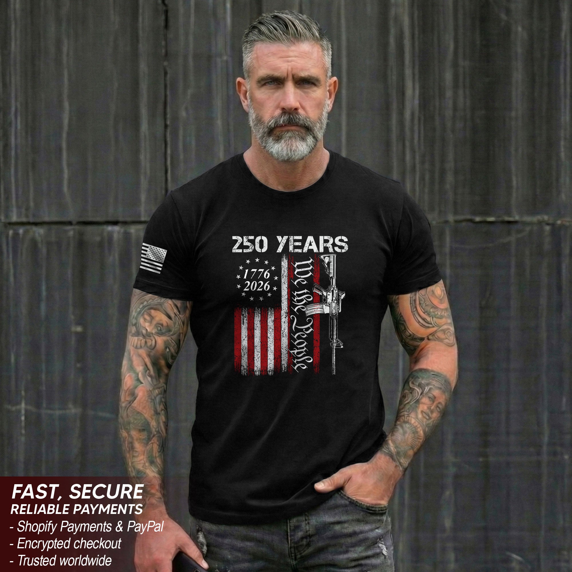 250 Years We The People T-Shirt – Vintage USA Flag 1776–2026 Independence Tee