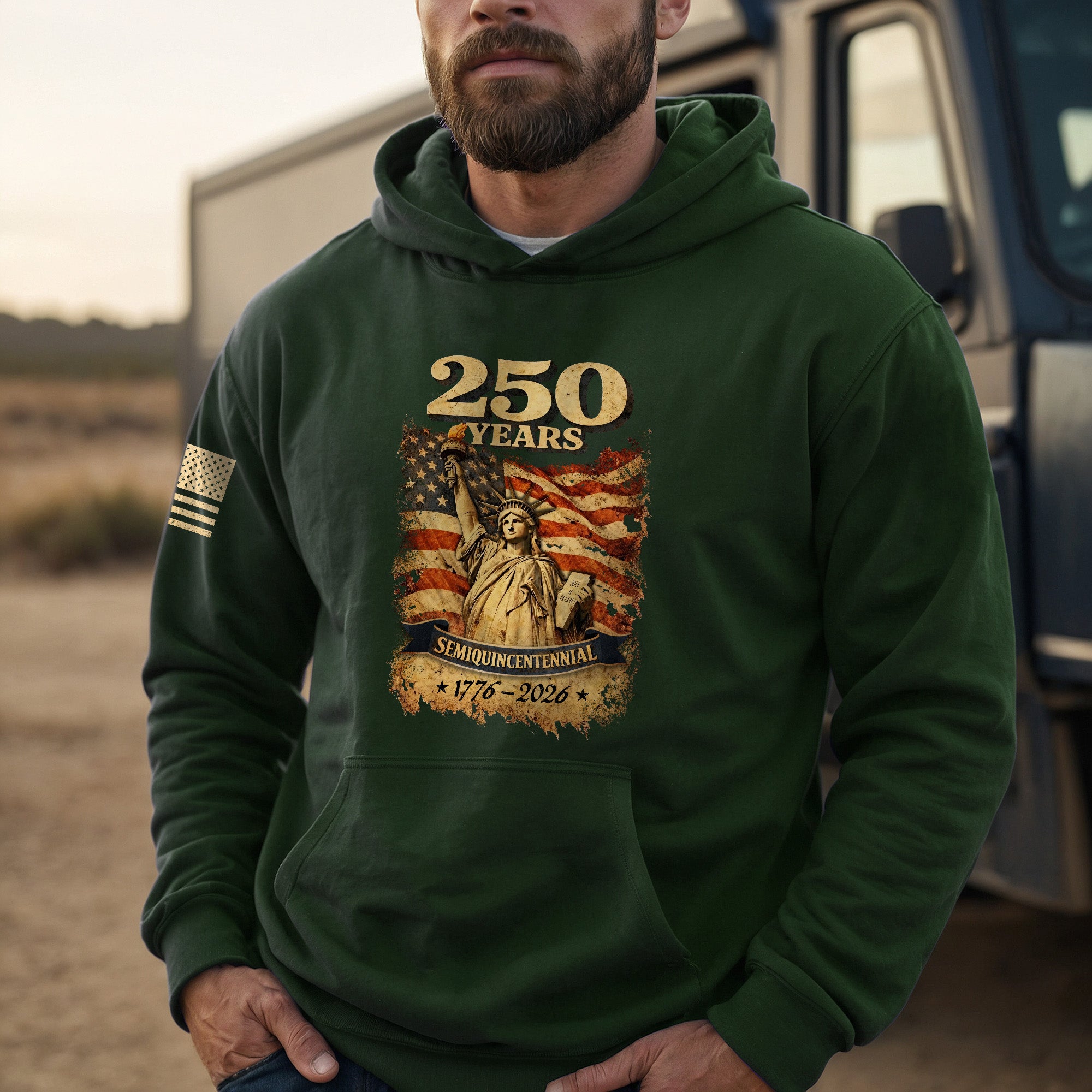USA 250th Anniversary Semiquincentennial 250 Years Hoodie 1776-2026 Statue of Liberty Patriotic Flag Graphic