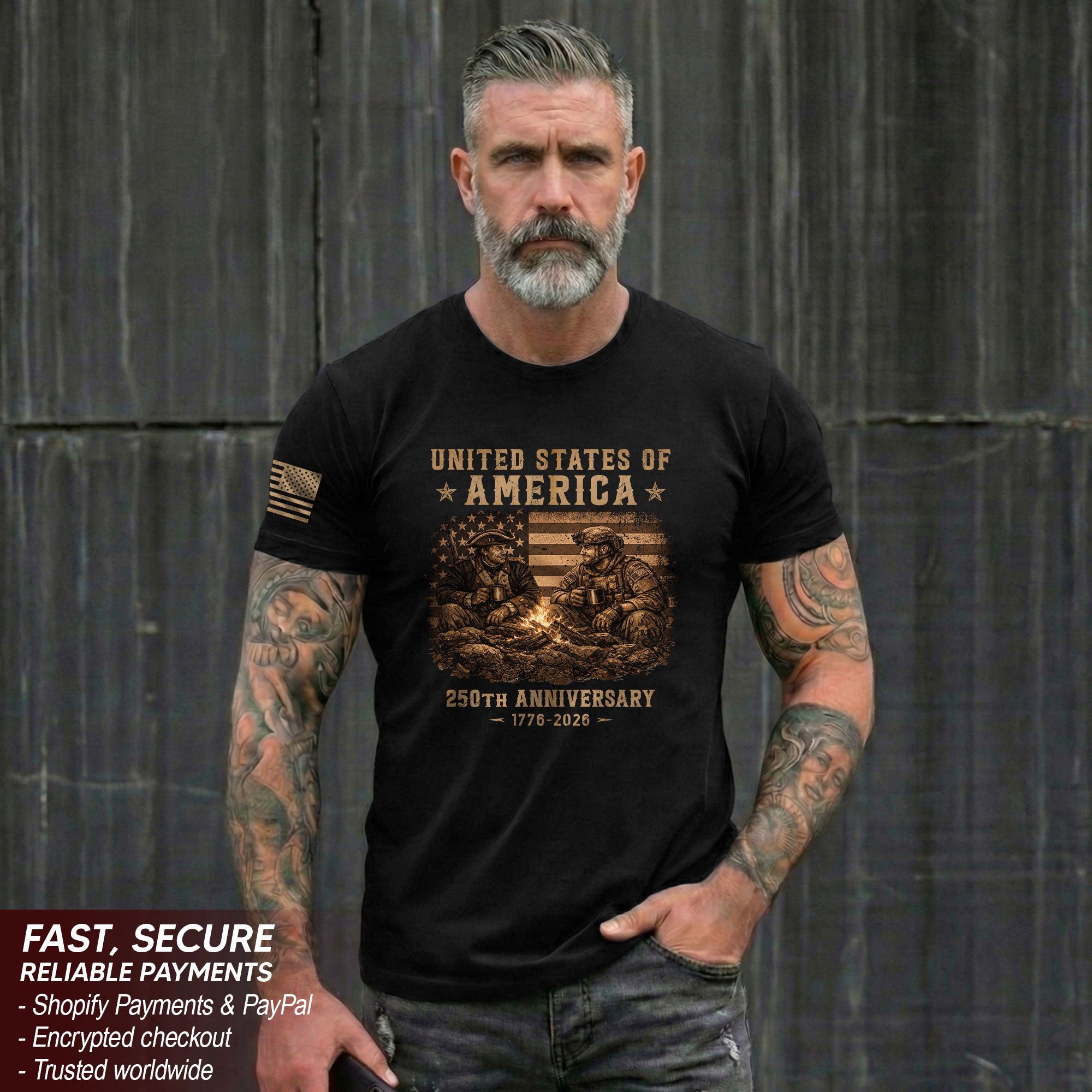 USA 250th Anniversary Semiquincentennial 250 Years Shirt 1776-2026 Past and Present Soldiers Patriotic Flag