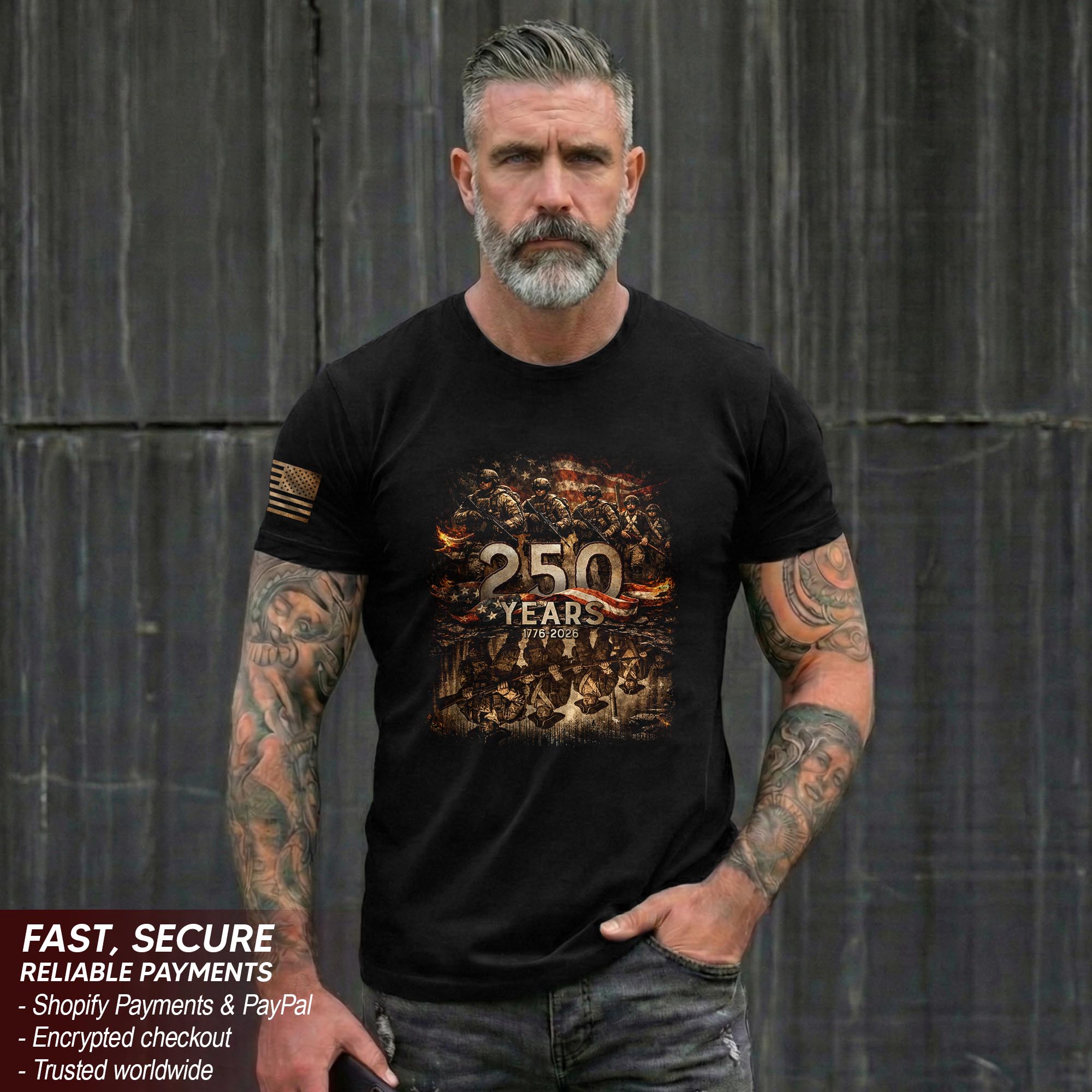 USA 250th Anniversary Semiquincentennial 250 Years Shirt 1776-2026 Brothers in Arms Patriotic Soldier Heritage