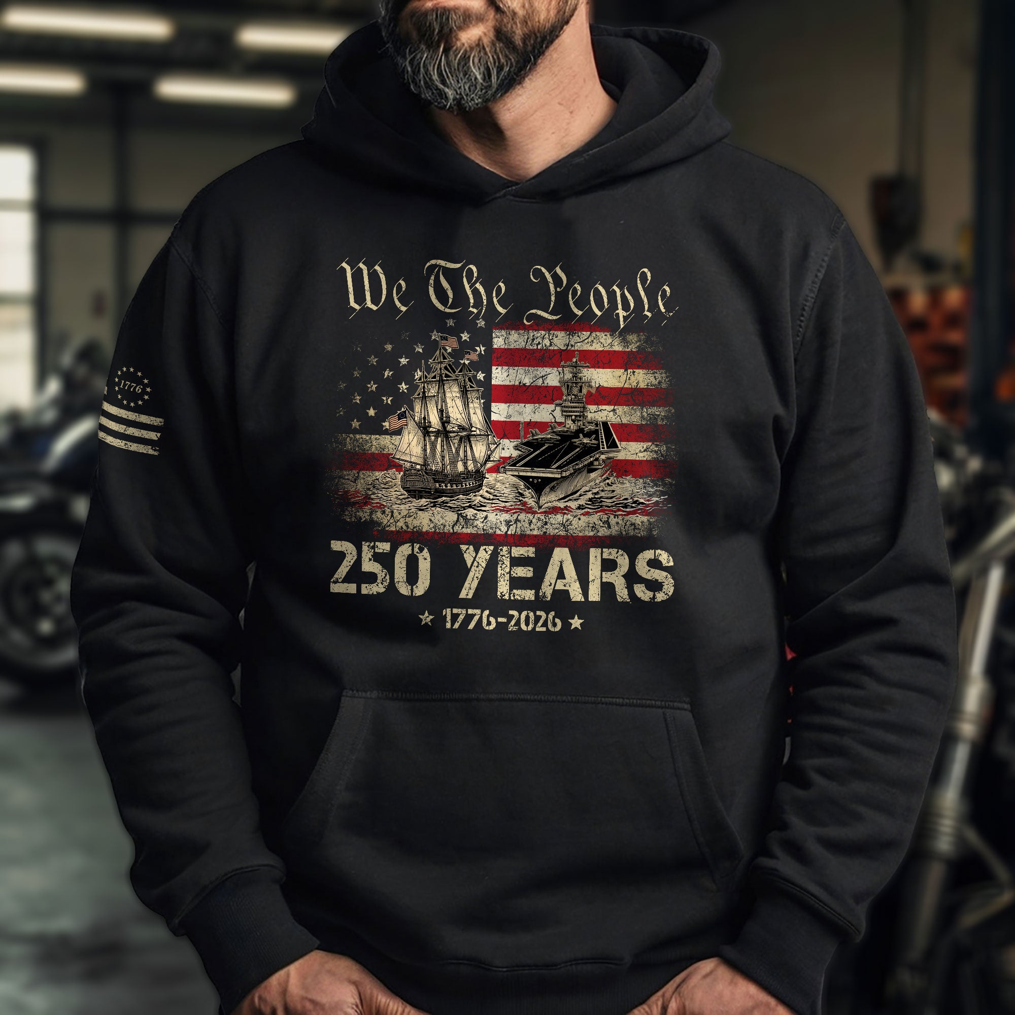 USA 250th Anniversary Hoodie 250 Years Semiquincentennial 1776-2026 We The People Navy Battleship Patriotic